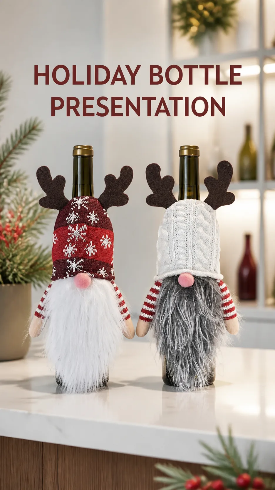 Christmas Gnome Wine Bottle Cover Reindeer Antler Knit Hat Table Decoration product detail 7