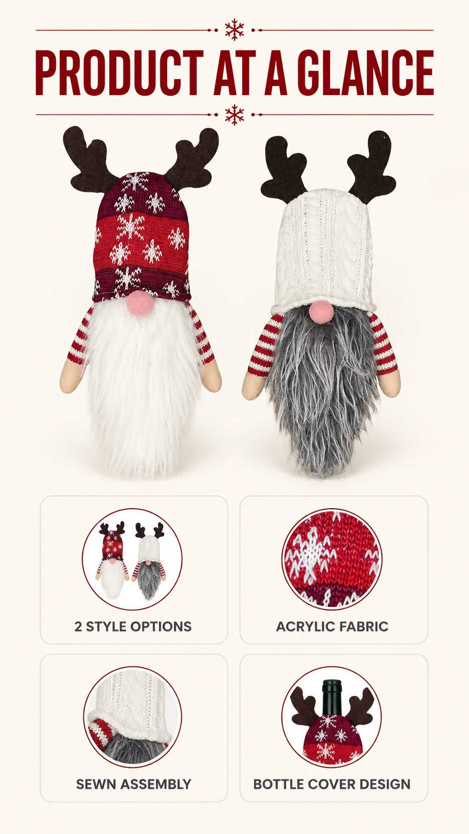 Christmas Gnome Wine Bottle Cover Reindeer Antler Knit Hat Table Decoration product detail 8