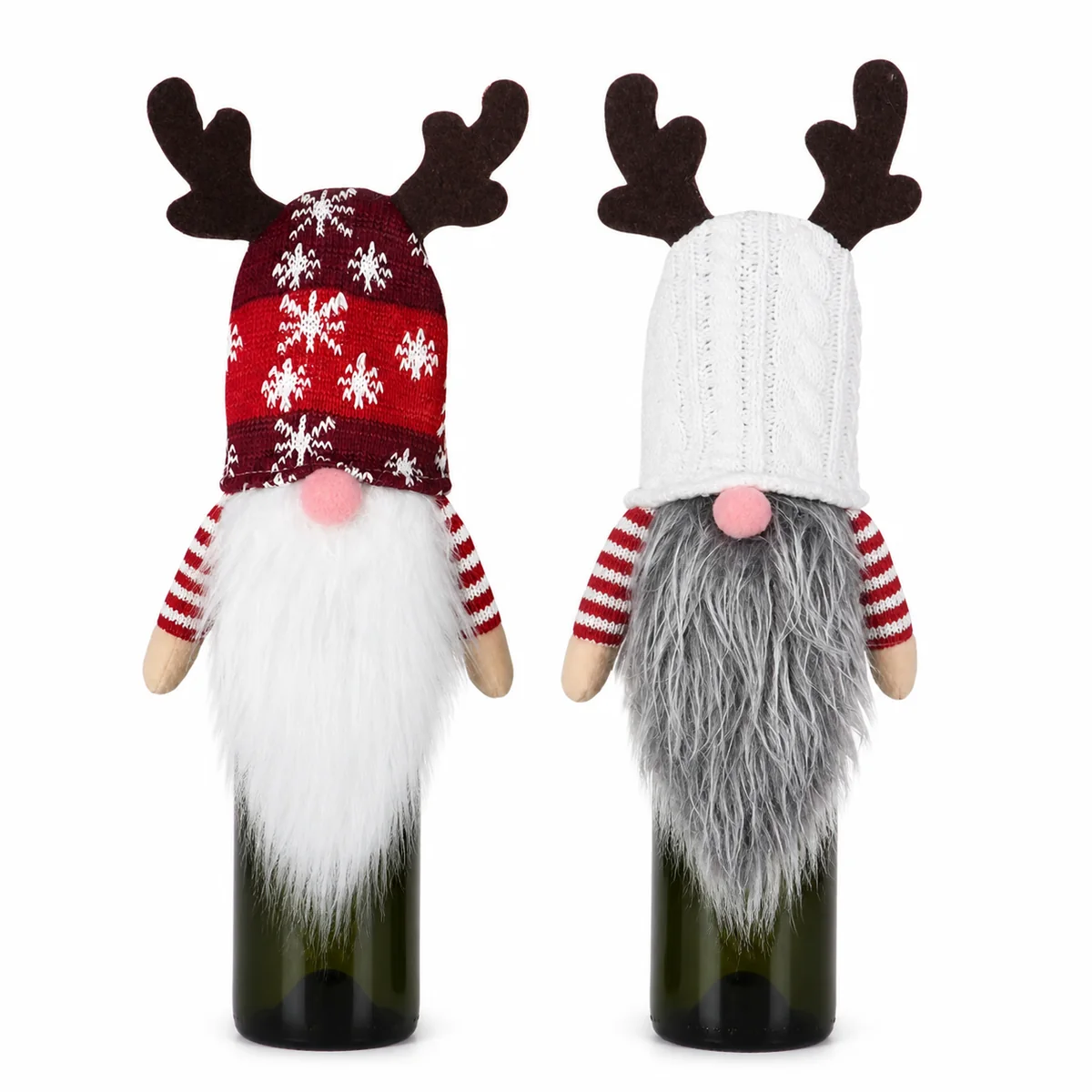 Christmas Gnome Wine Bottle Cover Reindeer Antler Knit Hat Table Decoration