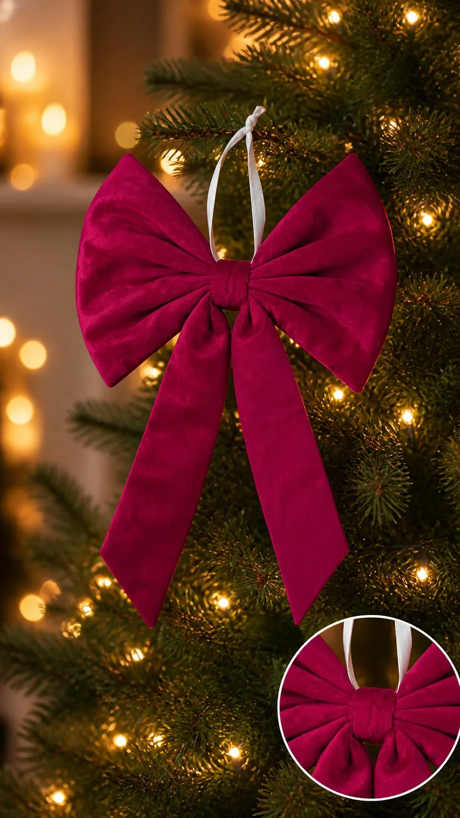 Luxury Velvet Christmas Bow Ornament Hanging Decoration for Tree Wreath Door product detail 6