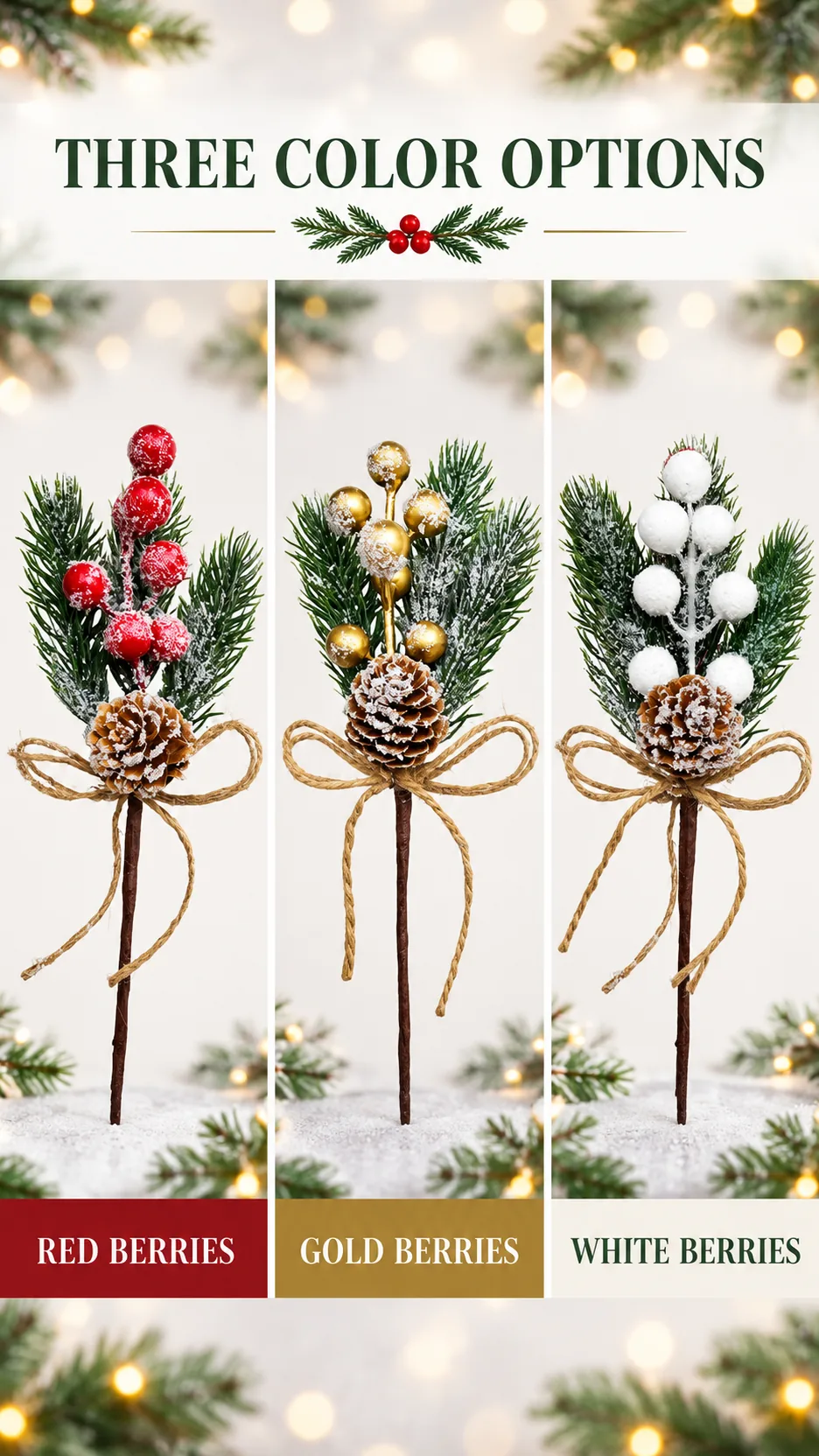Artificial Pine Needle, Pine Leaf and Red Berry Christmas Floral Picks product detail 5