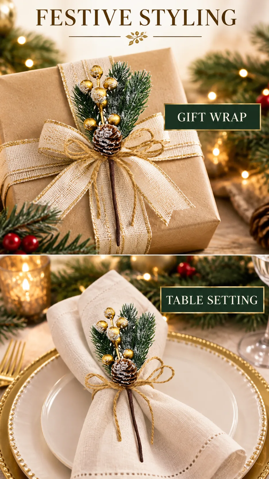 Artificial Pine Needle, Pine Leaf and Red Berry Christmas Floral Picks product detail 7
