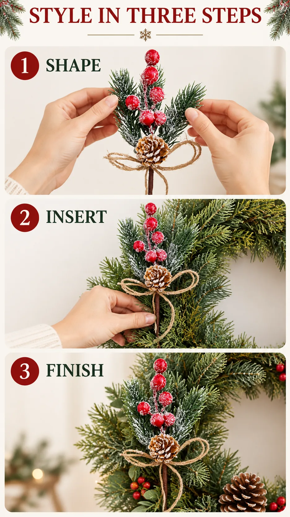 Artificial Pine Needle, Pine Leaf and Red Berry Christmas Floral Picks product detail 8