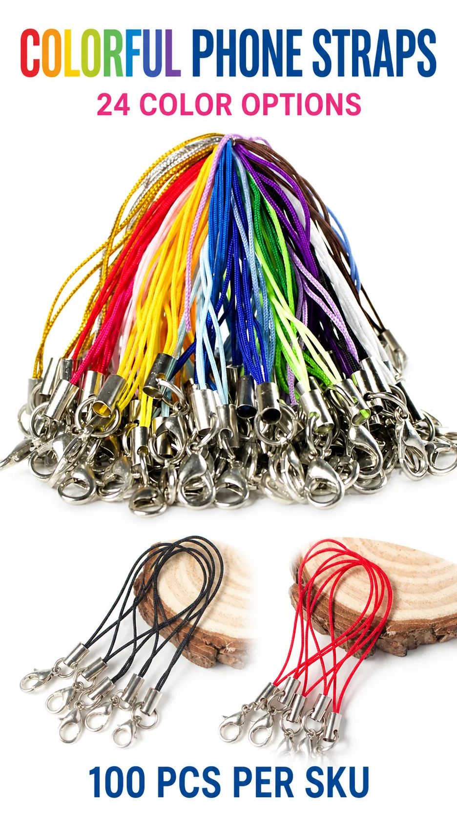 Wholesale DIY Braided Polyester Cord Phone Strap with Lobster Clasp and Metal End Cap product detail 1
