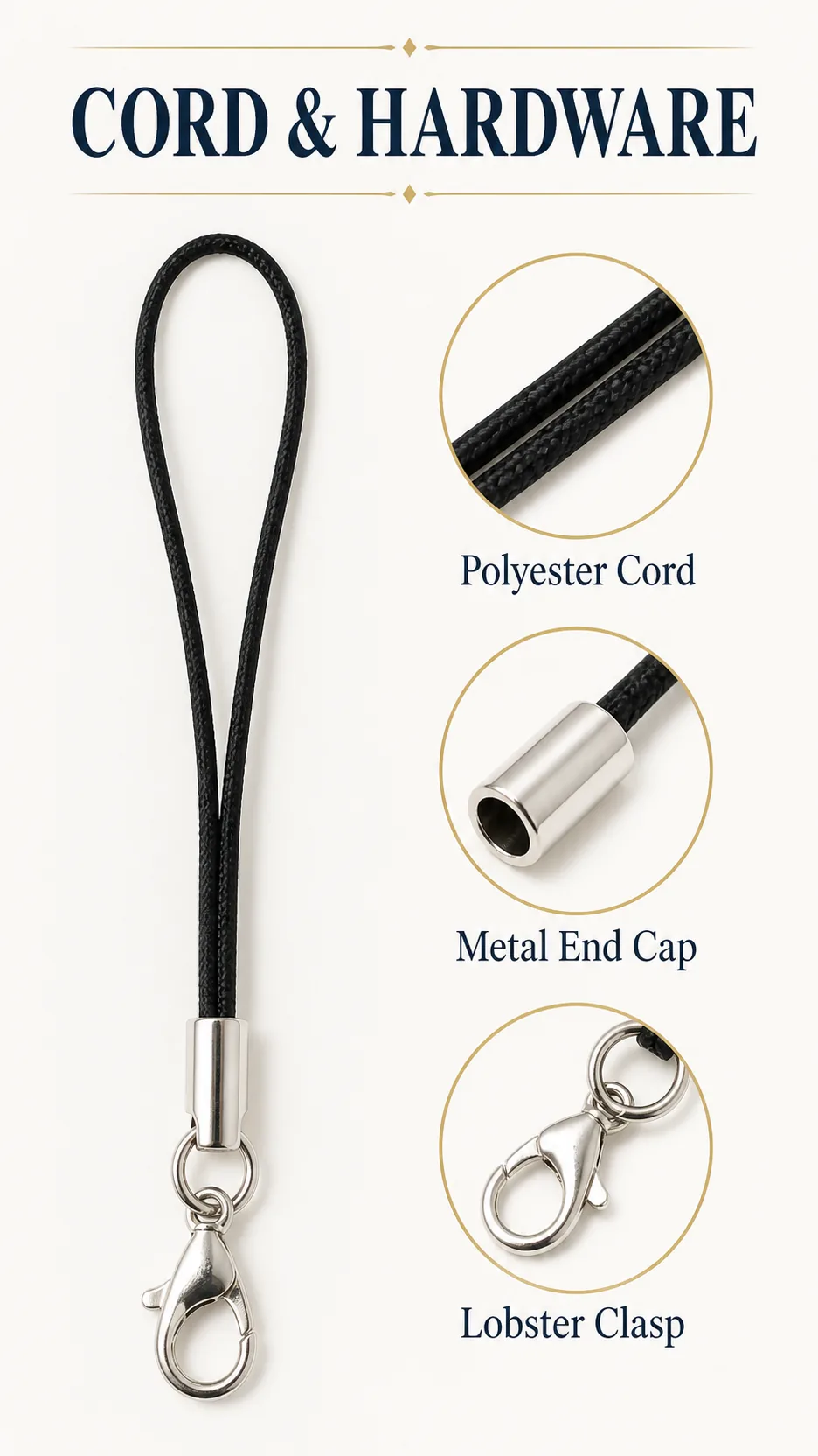 Wholesale DIY Braided Polyester Cord Phone Strap with Lobster Clasp and Metal End Cap product detail 2