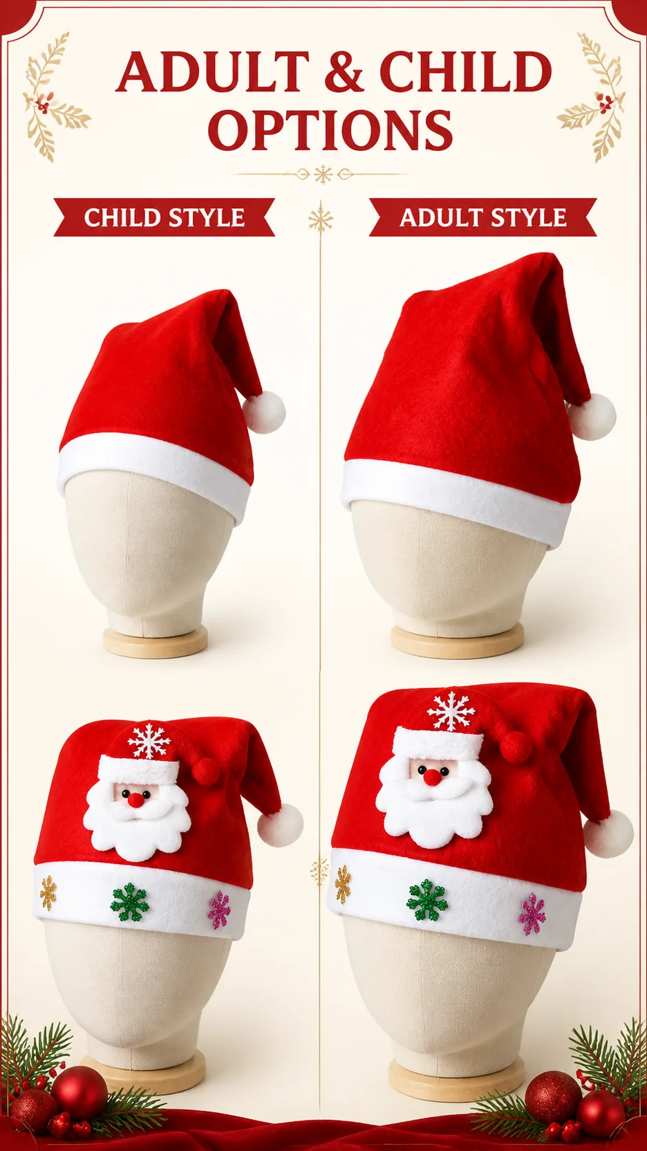 Wholesale Christmas Santa Hats Adult and Kids Plush Reindeer Snowman Sequin Knitted Holiday Party Caps product detail 2