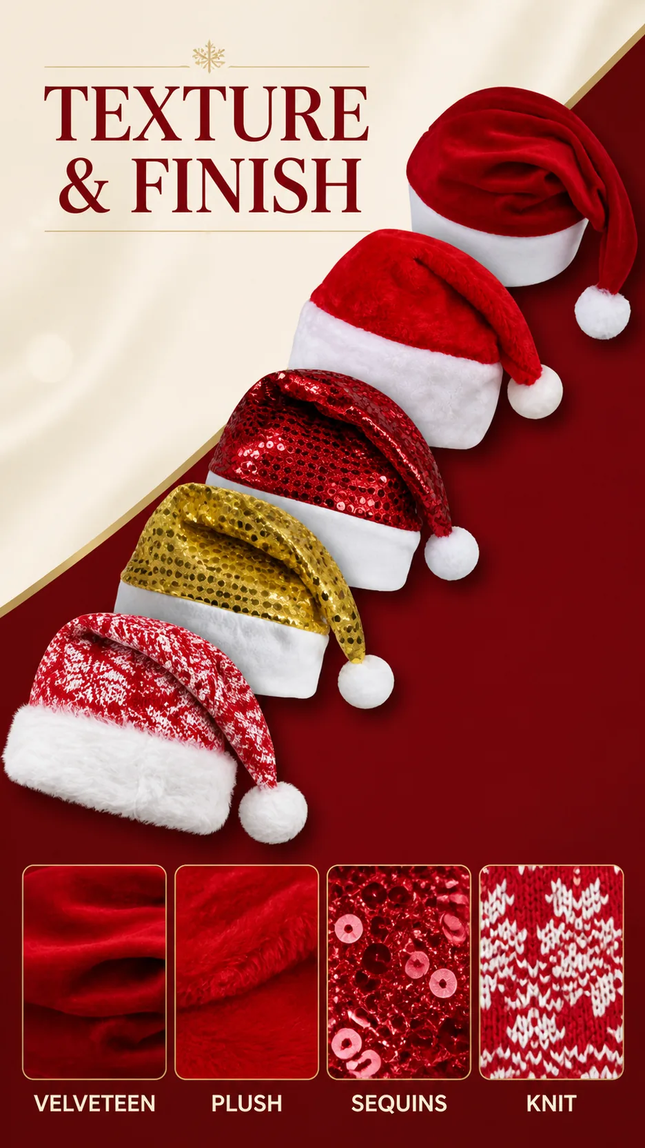 Wholesale Christmas Santa Hats Adult and Kids Plush Reindeer Snowman Sequin Knitted Holiday Party Caps product detail 6
