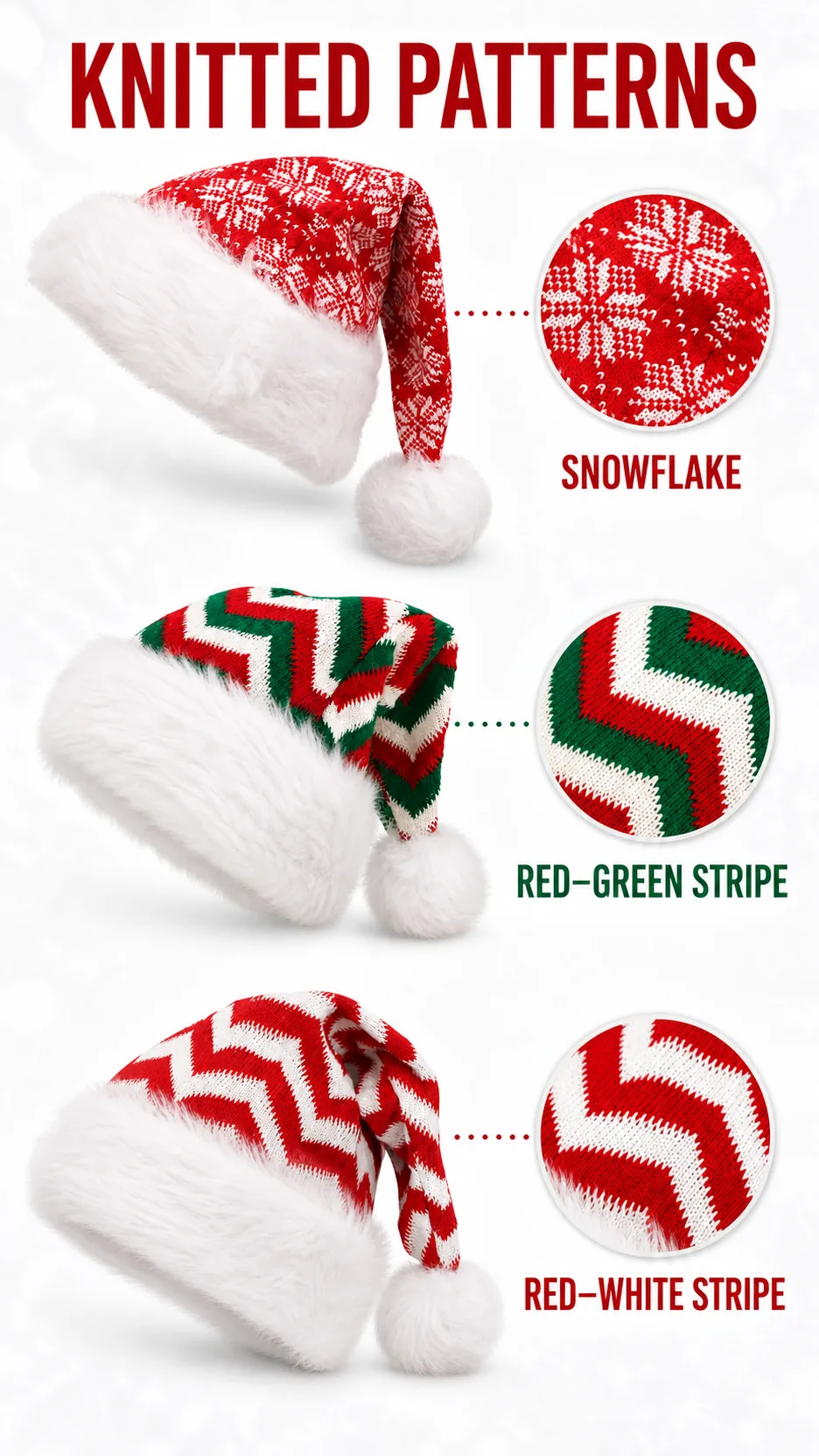 Wholesale Christmas Santa Hats Adult and Kids Plush Reindeer Snowman Sequin Knitted Holiday Party Caps product detail 7