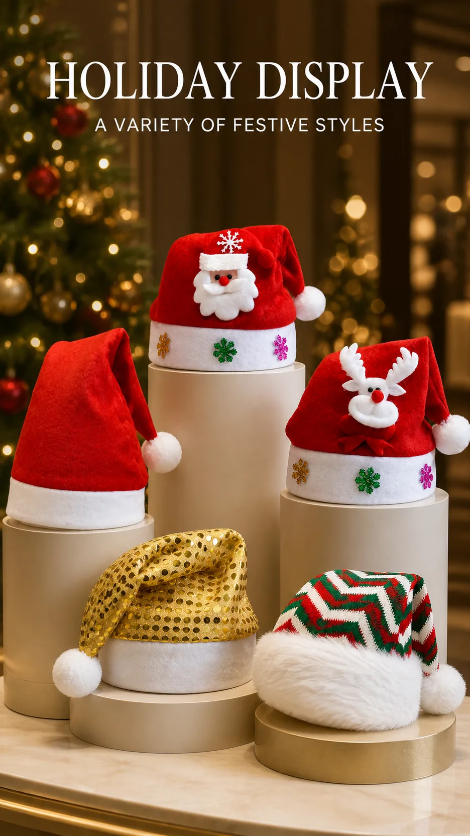 Wholesale Christmas Santa Hats Adult and Kids Plush Reindeer Snowman Sequin Knitted Holiday Party Caps product detail 8