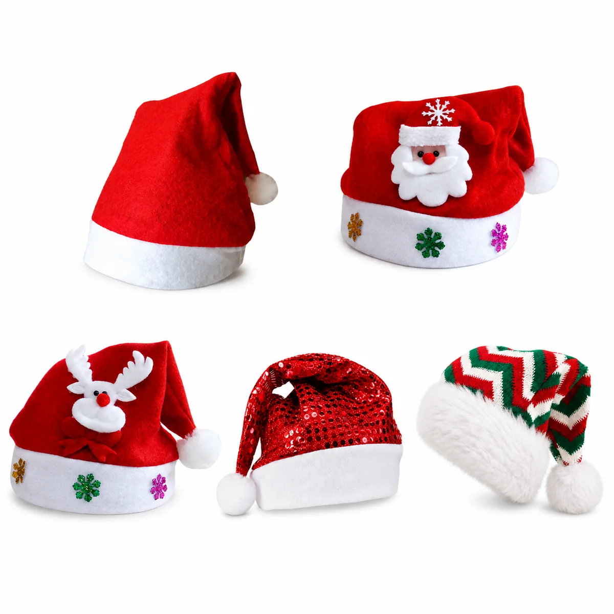 Wholesale Christmas Santa Hats Adult and Kids Plush Reindeer Snowman Sequin Knitted Holiday Party Caps