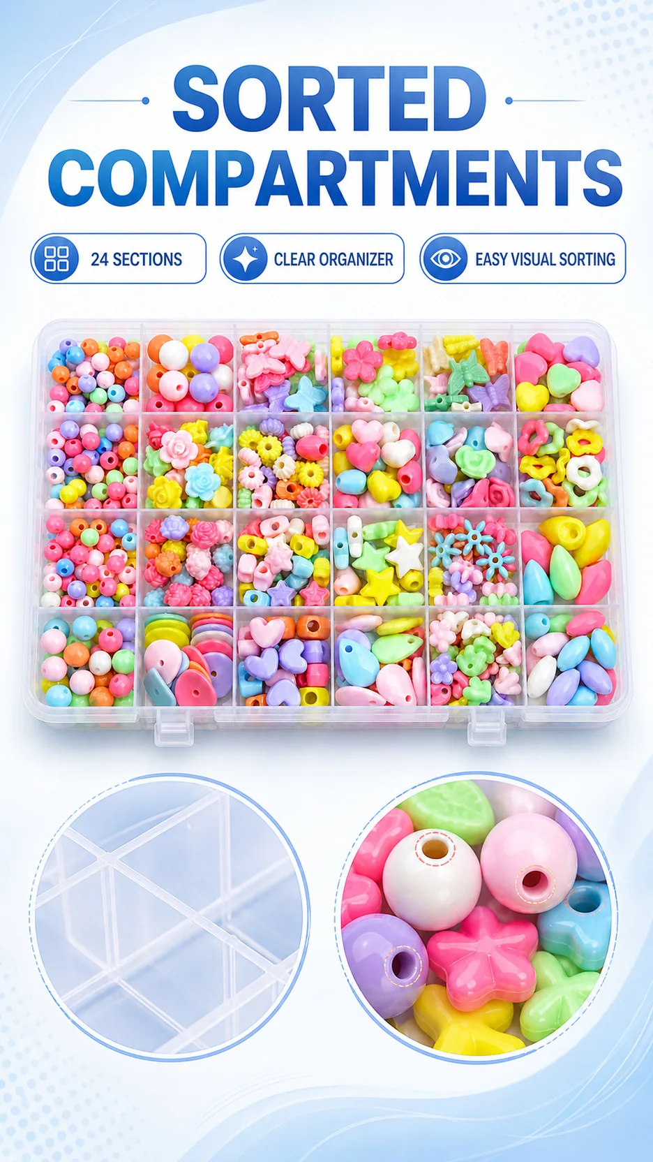 24-Compartment Kids DIY Bead Kit Assorted Shapes Plastic Beads for Bracelet Making product detail 4