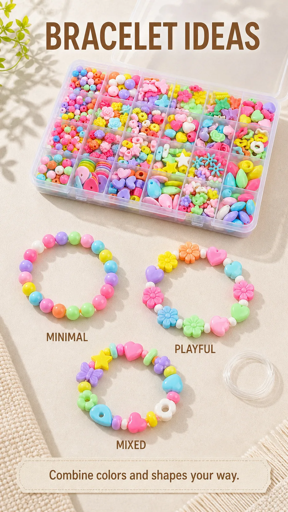 24-Compartment Kids DIY Bead Kit Assorted Shapes Plastic Beads for Bracelet Making product detail 6