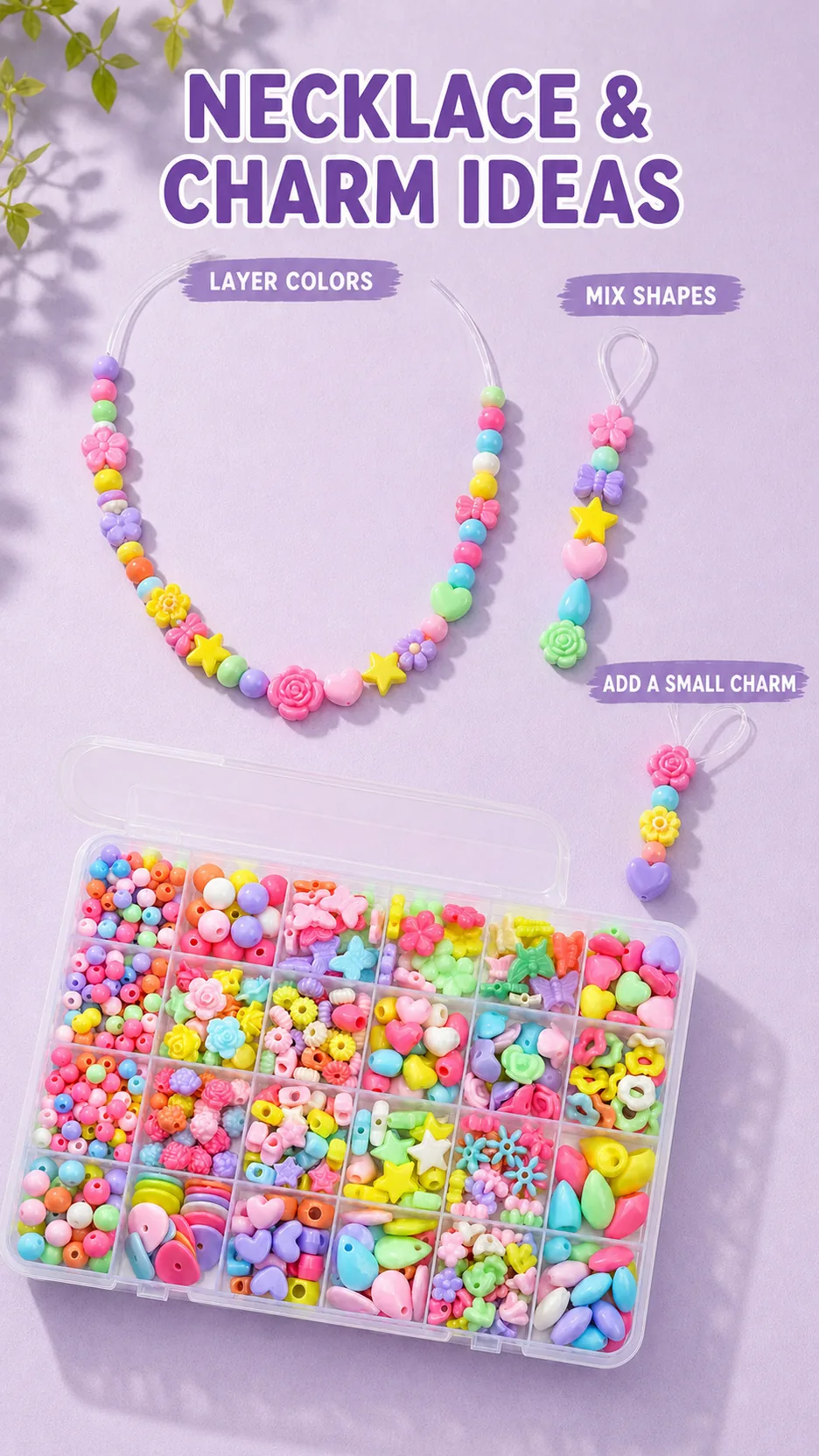 24-Compartment Kids DIY Bead Kit Assorted Shapes Plastic Beads for Bracelet Making product detail 7
