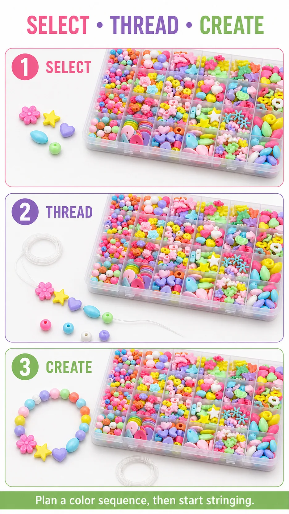 24-Compartment Kids DIY Bead Kit Assorted Shapes Plastic Beads for Bracelet Making product detail 8