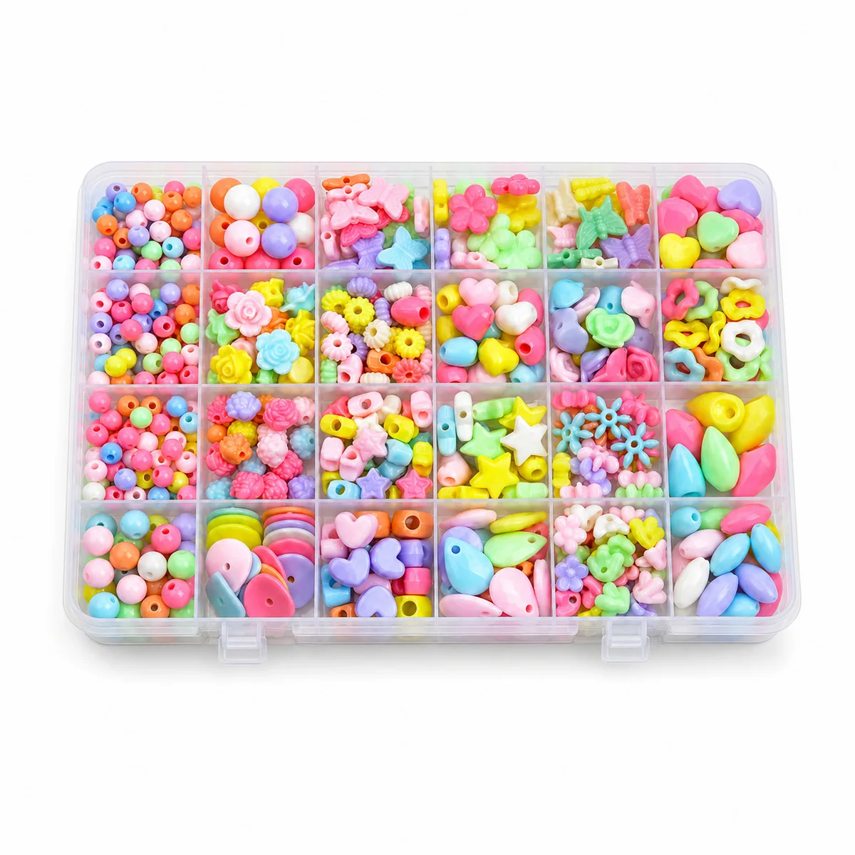 24-Compartment Kids DIY Bead Kit Assorted Shapes Plastic Beads for Bracelet Making