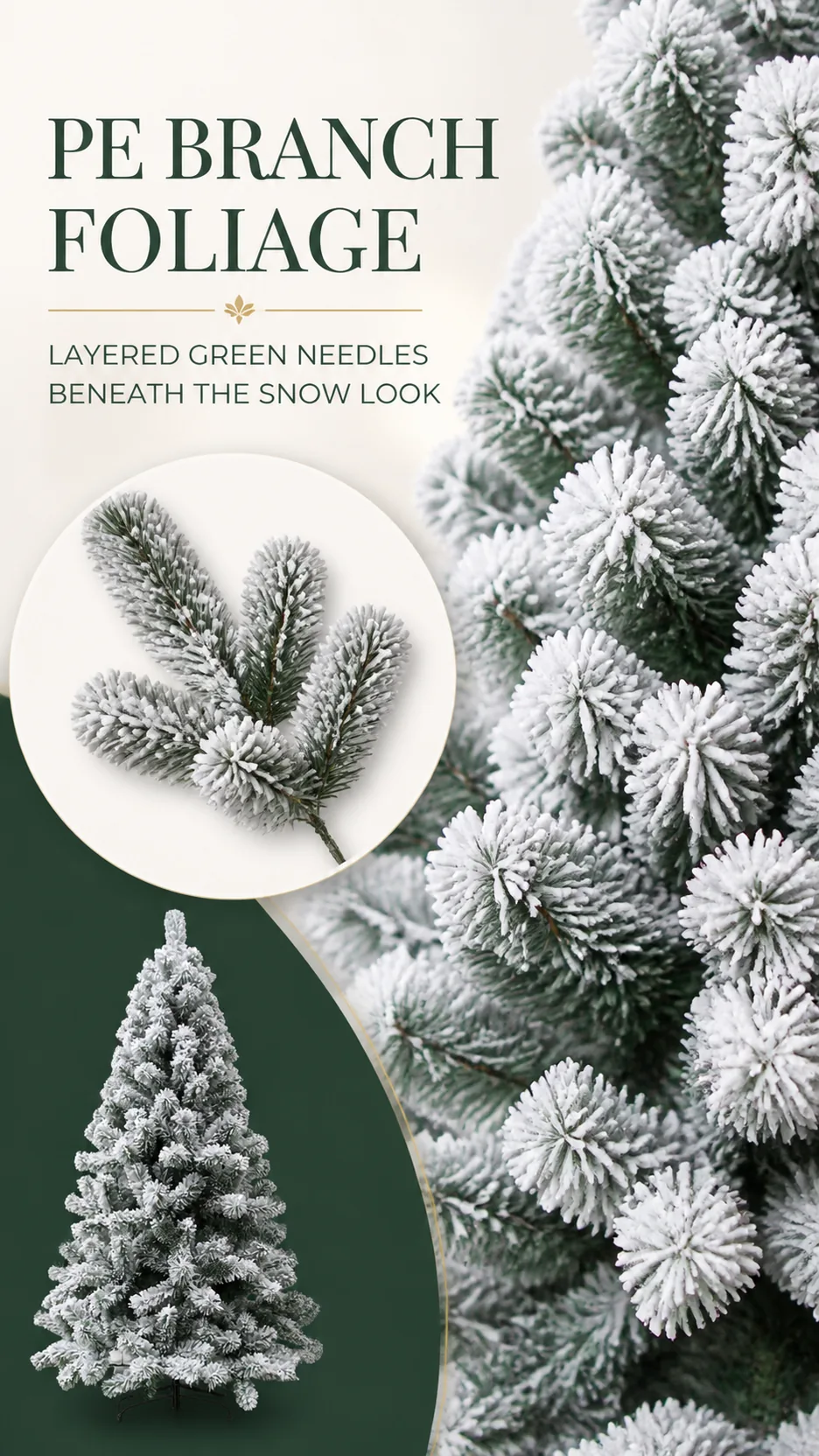 Luxury 1.8m Heavy Flocked Artificial Christmas Tree PE Snow Simulation with Metal Stand product detail 3