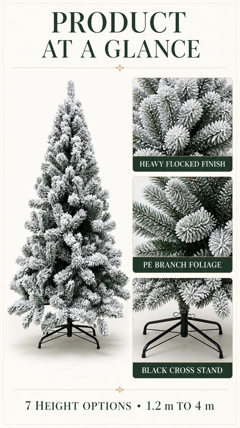 Luxury 1.8m Heavy Flocked Artificial Christmas Tree PE Snow Simulation with Metal Stand product detail 8