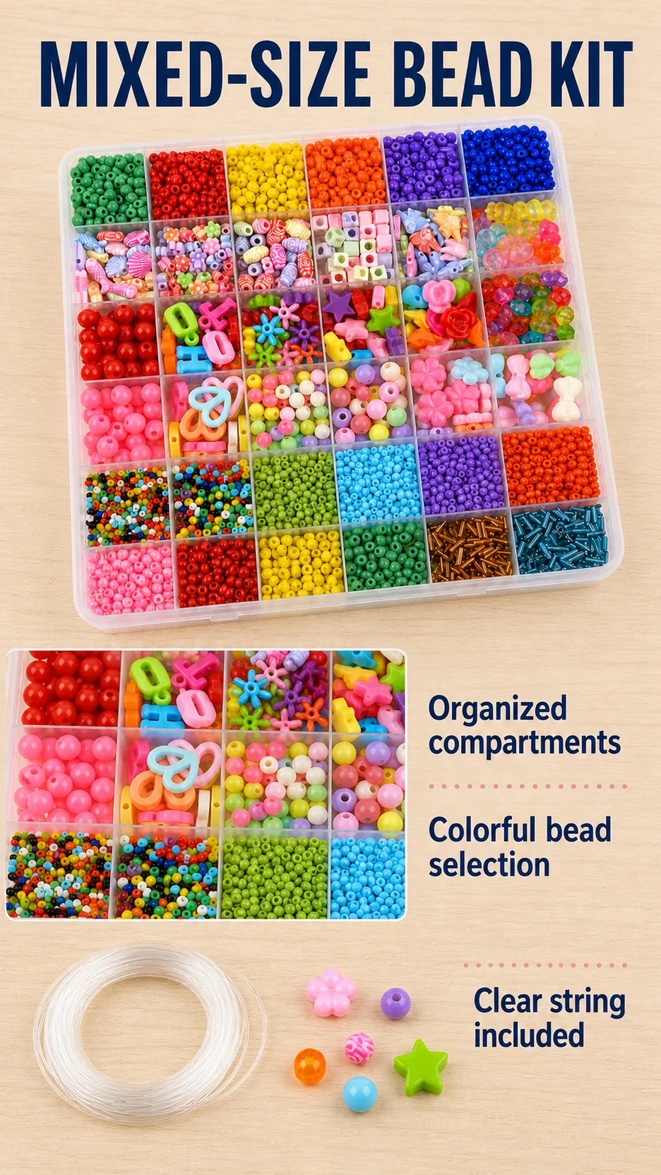 Children's Educational Bead Stringing Kit Mixed Shape Plastic Beads DIY Jewelry Making Toy with Storage Box product detail 1