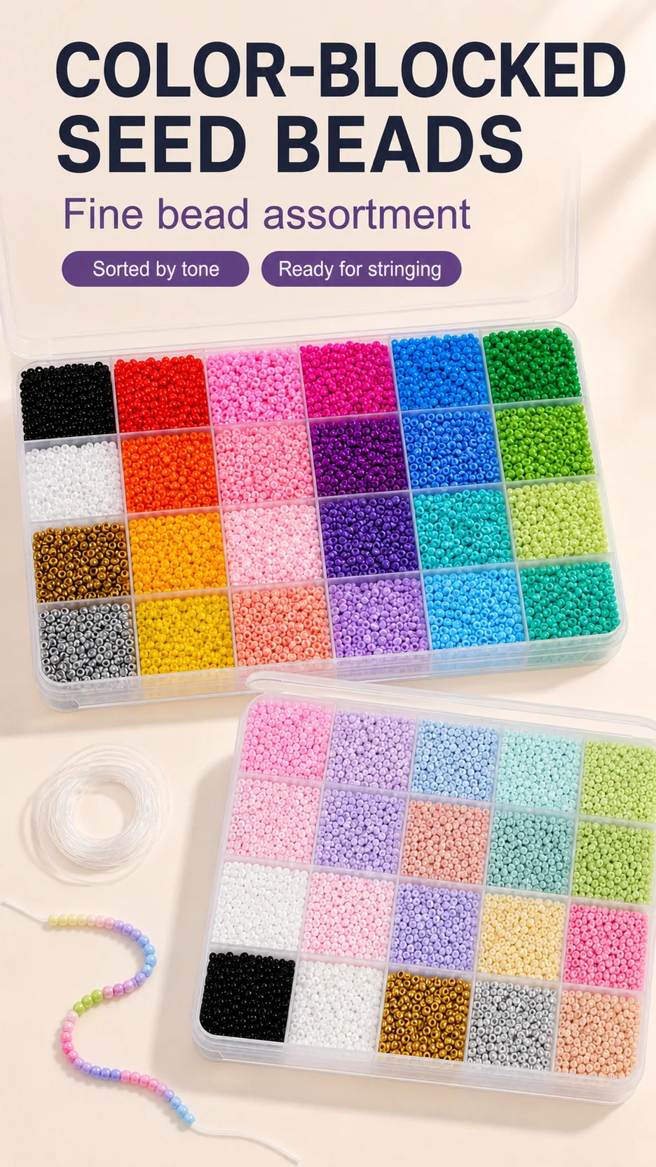Children's Educational Bead Stringing Kit Mixed Shape Plastic Beads DIY Jewelry Making Toy with Storage Box product detail 4