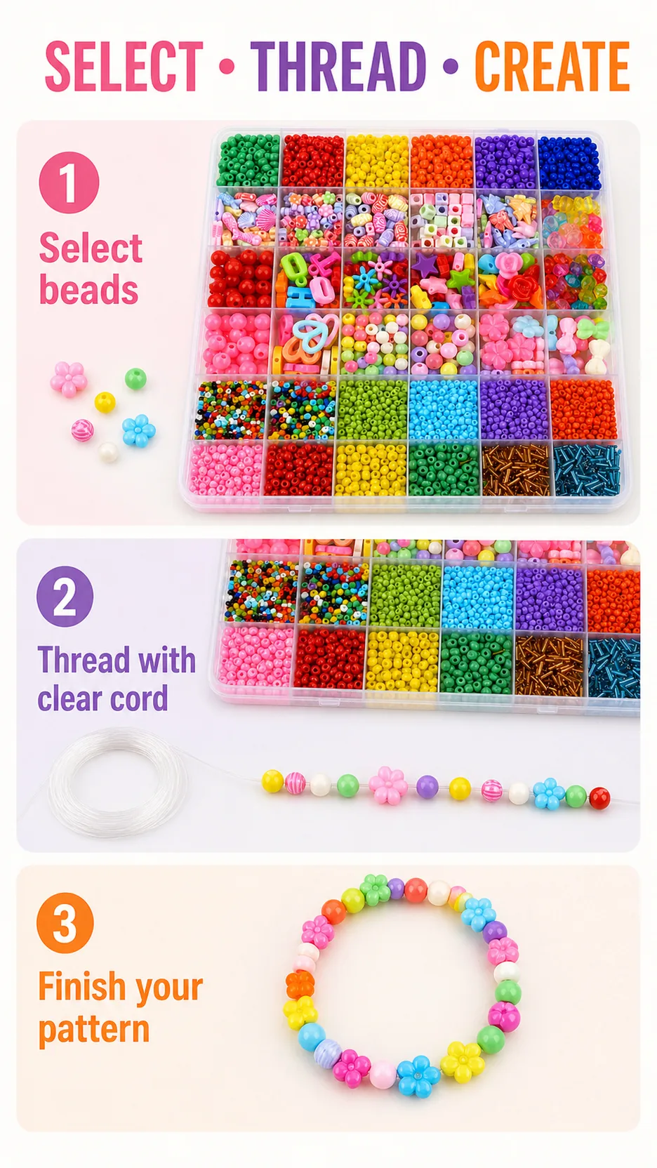 Children's Educational Bead Stringing Kit Mixed Shape Plastic Beads DIY Jewelry Making Toy with Storage Box product detail 8