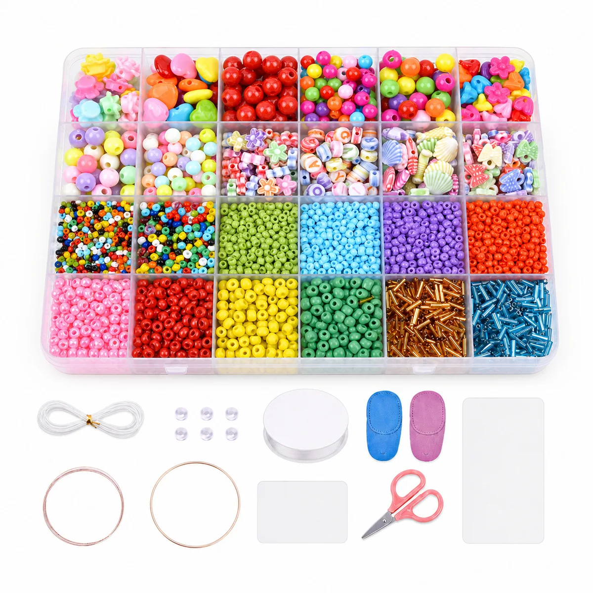 Children's Educational Bead Stringing Kit Mixed Shape Plastic Beads DIY Jewelry Making Toy with Storage Box