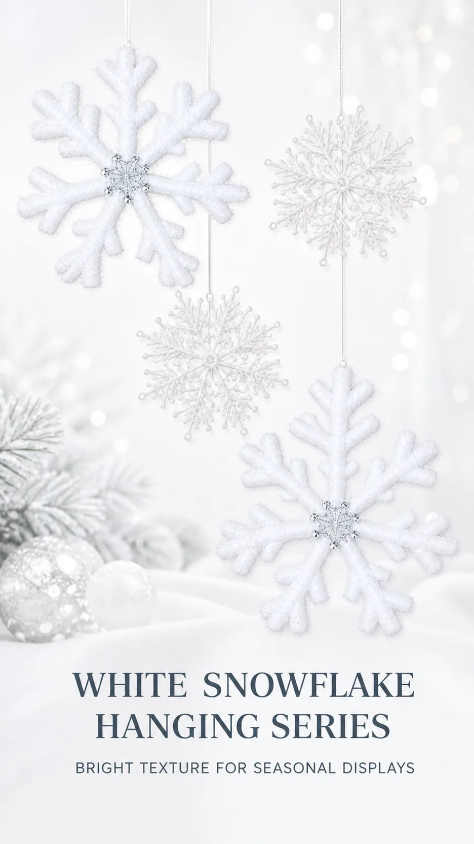 White Foam Snowflake Christmas Tree Ornaments Shimmering Hanging Decoration product detail 1
