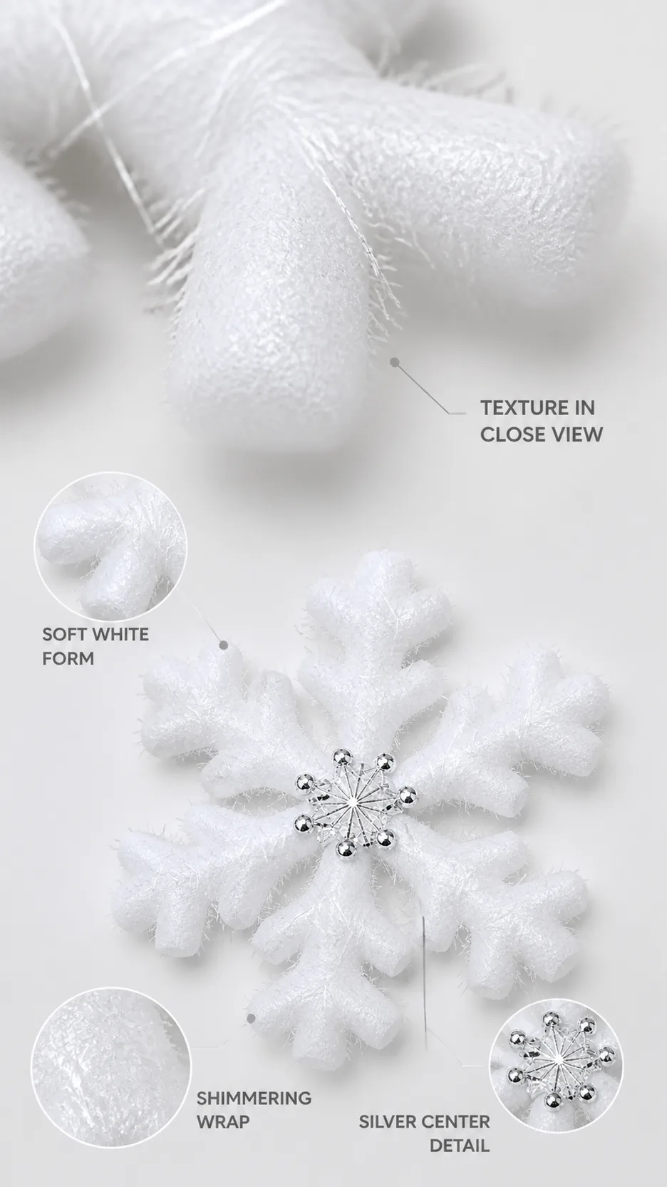 White Foam Snowflake Christmas Tree Ornaments Shimmering Hanging Decoration product detail 3