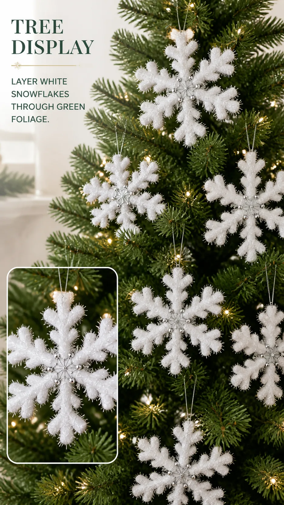 White Foam Snowflake Christmas Tree Ornaments Shimmering Hanging Decoration product detail 6