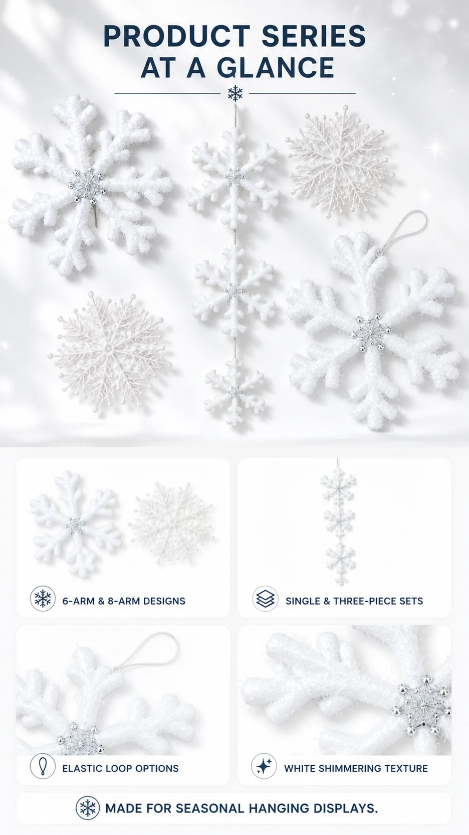 White Foam Snowflake Christmas Tree Ornaments Shimmering Hanging Decoration product detail 8