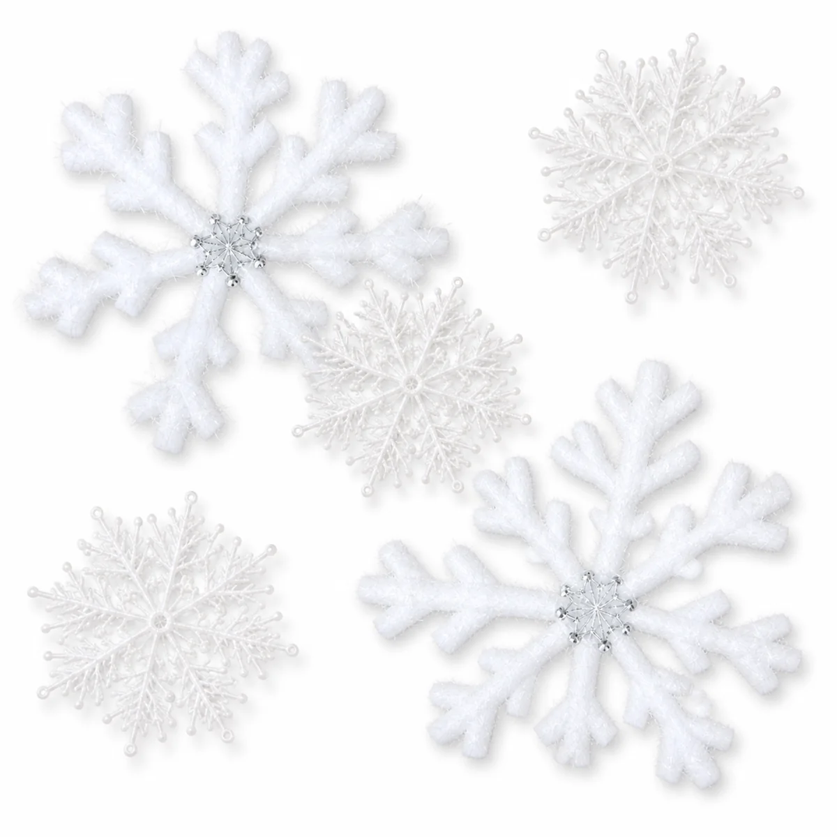 White Foam Snowflake Christmas Tree Ornaments Shimmering Hanging Decoration