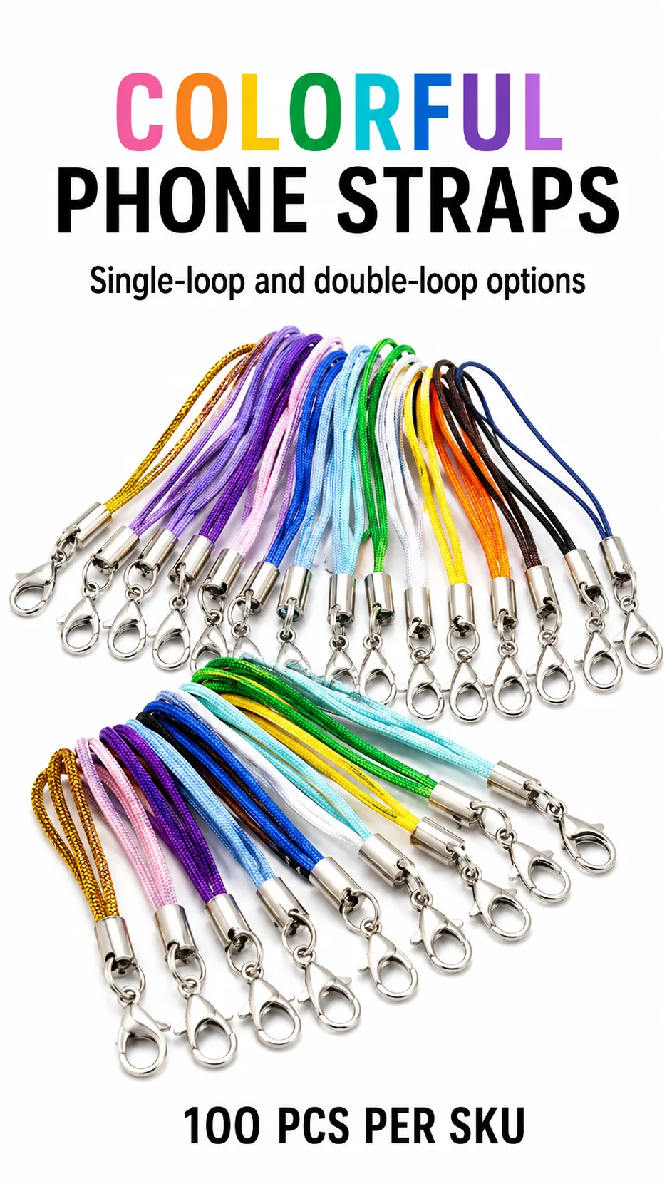 100pcs Wholesale DIY Braided Polyester Phone Lanyard Cord with Lobster Clasp and Metal End Cap product detail 1