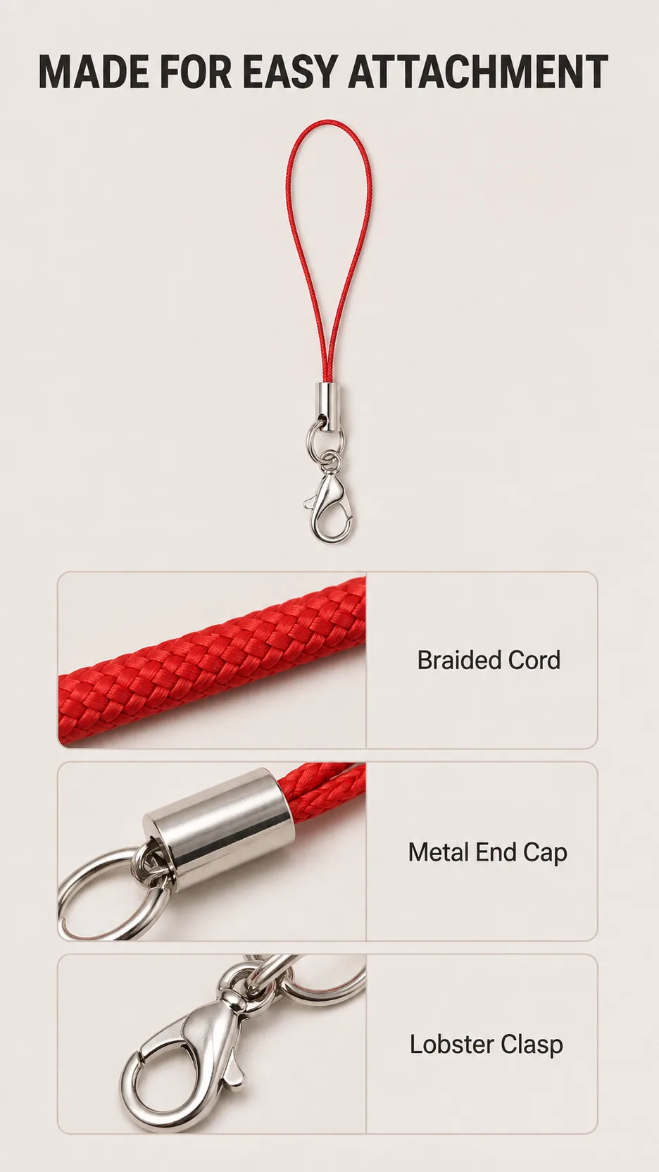 100pcs Wholesale DIY Braided Polyester Phone Lanyard Cord with Lobster Clasp and Metal End Cap product detail 2