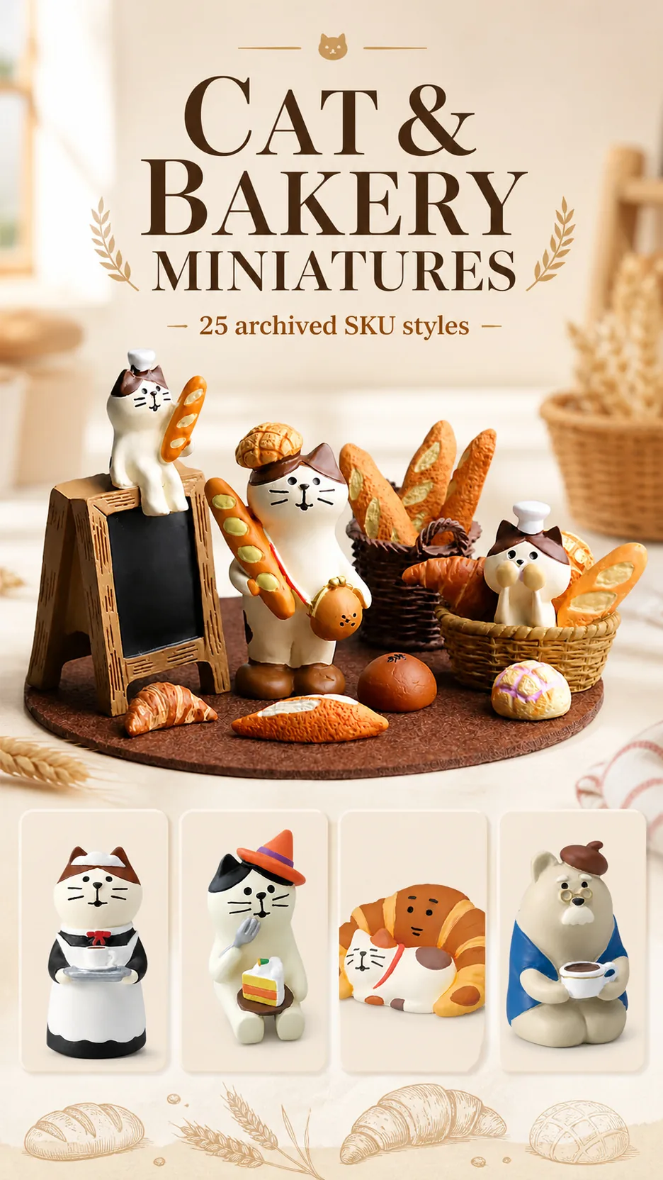 Japanese Style Cat Bakery Resin Figurines Miniature Bread Theme Home Decor Ornaments product detail 1