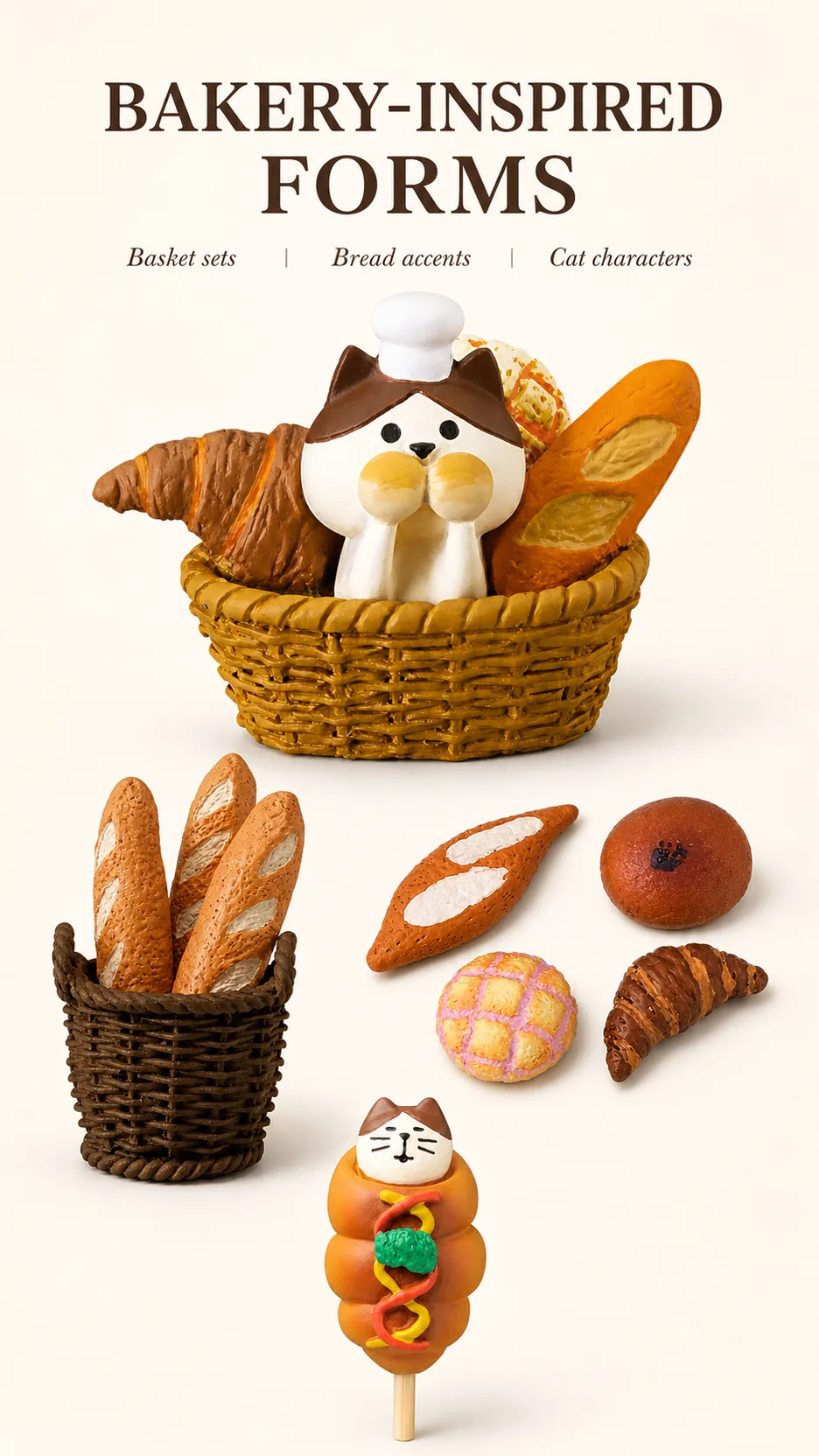 Japanese Style Cat Bakery Resin Figurines Miniature Bread Theme Home Decor Ornaments product detail 3