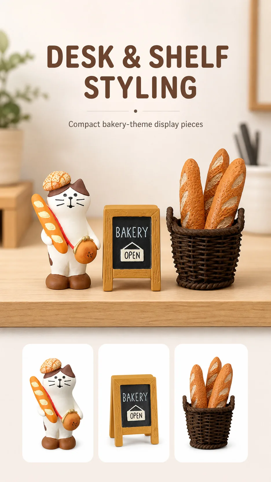 Japanese Style Cat Bakery Resin Figurines Miniature Bread Theme Home Decor Ornaments product detail 6