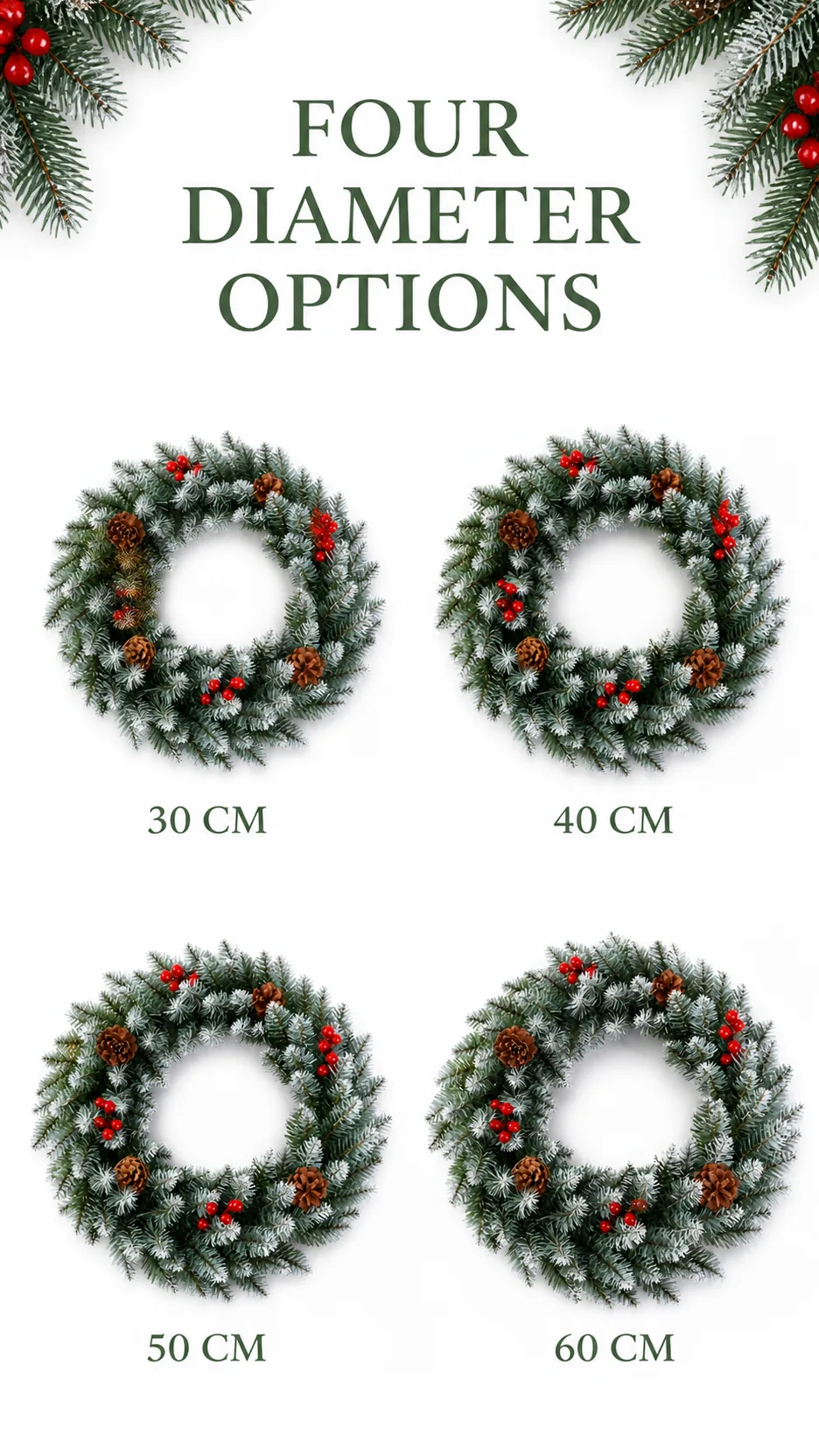 Frosted Artificial Christmas Wreath with Pinecones and Red Berries for Door and Window Decoration product detail 5