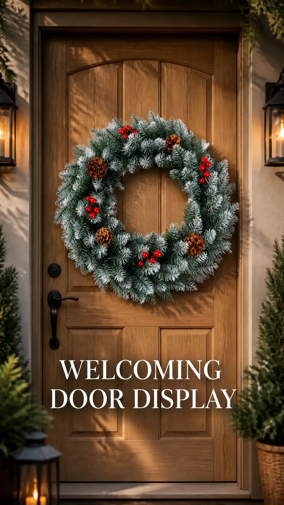 Frosted Artificial Christmas Wreath with Pinecones and Red Berries for Door and Window Decoration product detail 6