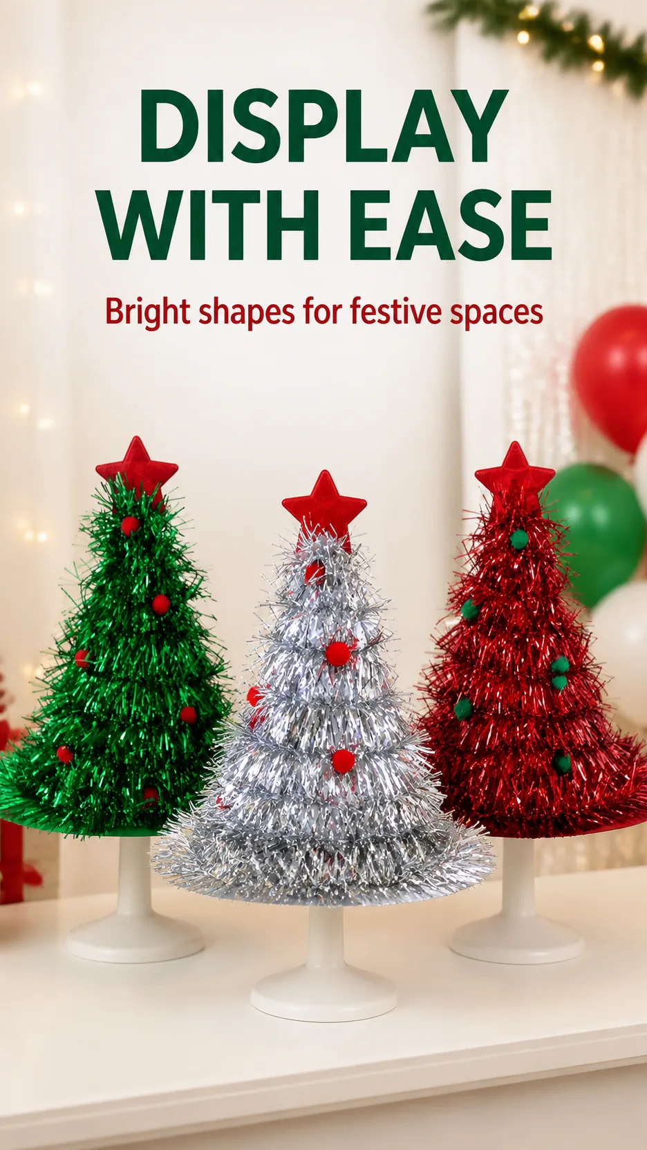 Wholesale Novelty Christmas Tree Tinsel Hat with Star Top and Pom Poms for Holiday Parties product detail 8