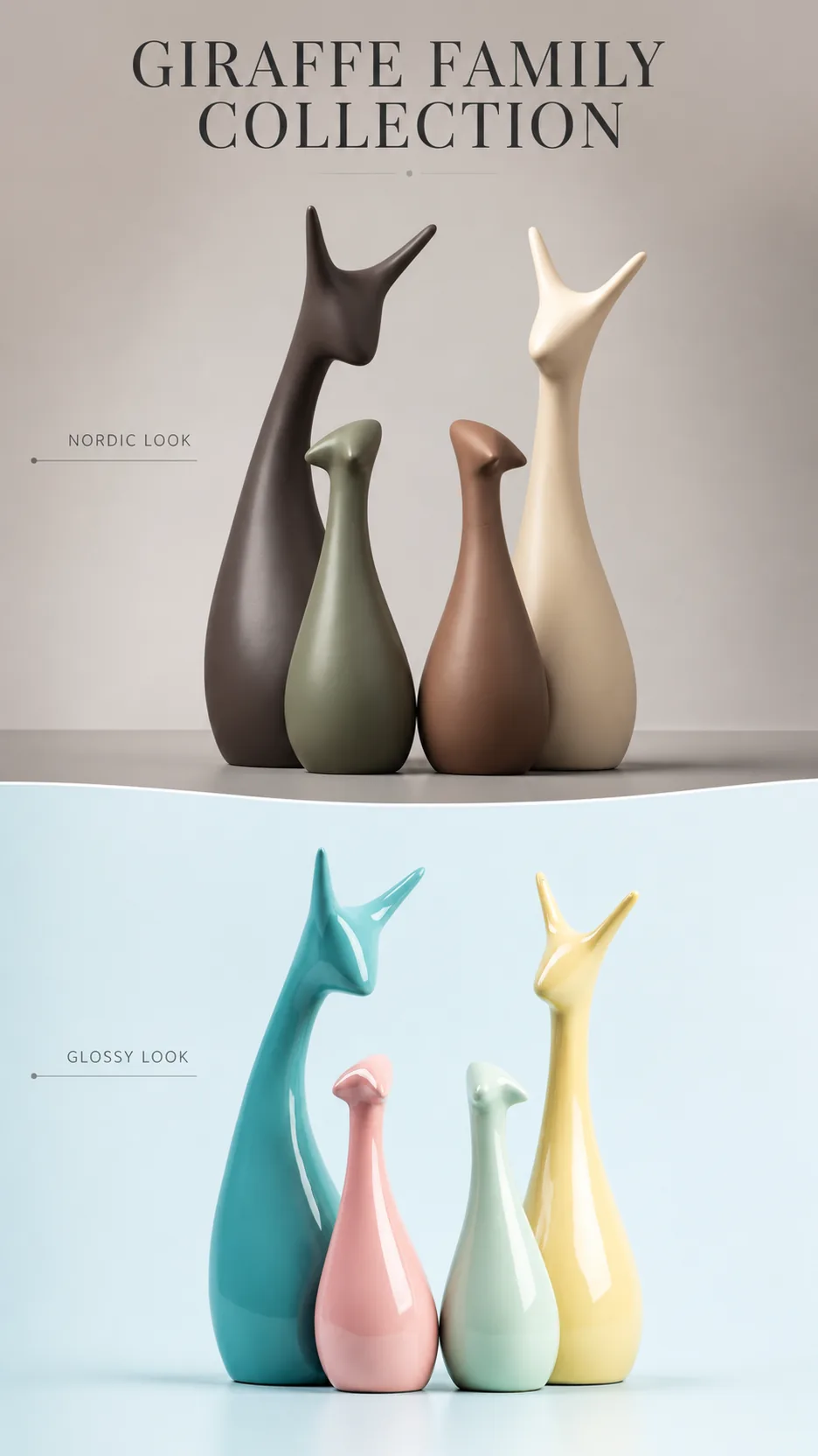 Nordic Style Ceramic Giraffe Family Figurines Modern Abstract Animal Sculpture Home Decor product detail 1