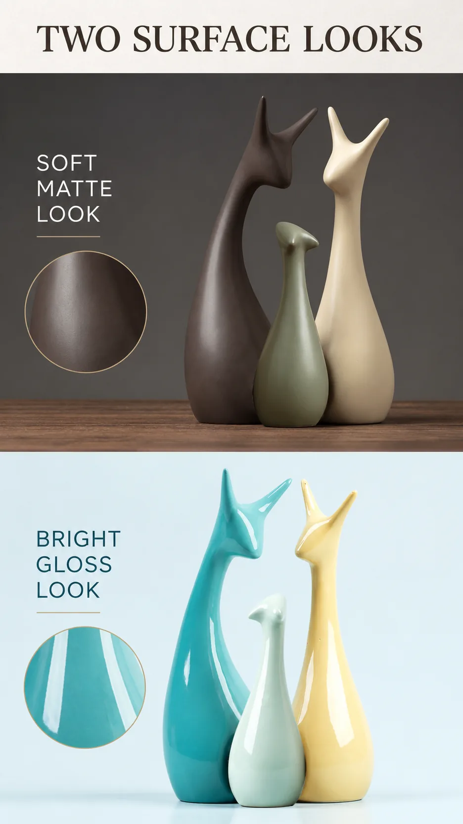 Nordic Style Ceramic Giraffe Family Figurines Modern Abstract Animal Sculpture Home Decor product detail 3