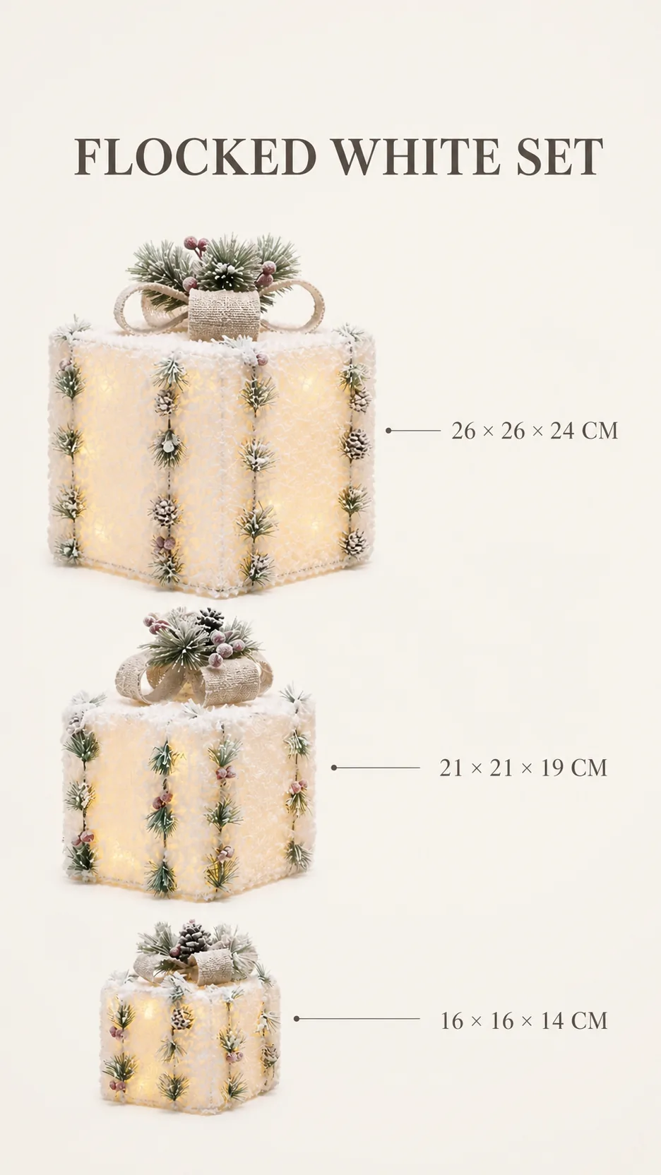 Illuminated Christmas Gift Box Set Lighted Holiday Decoration with Pine Cones and Berries product detail 3