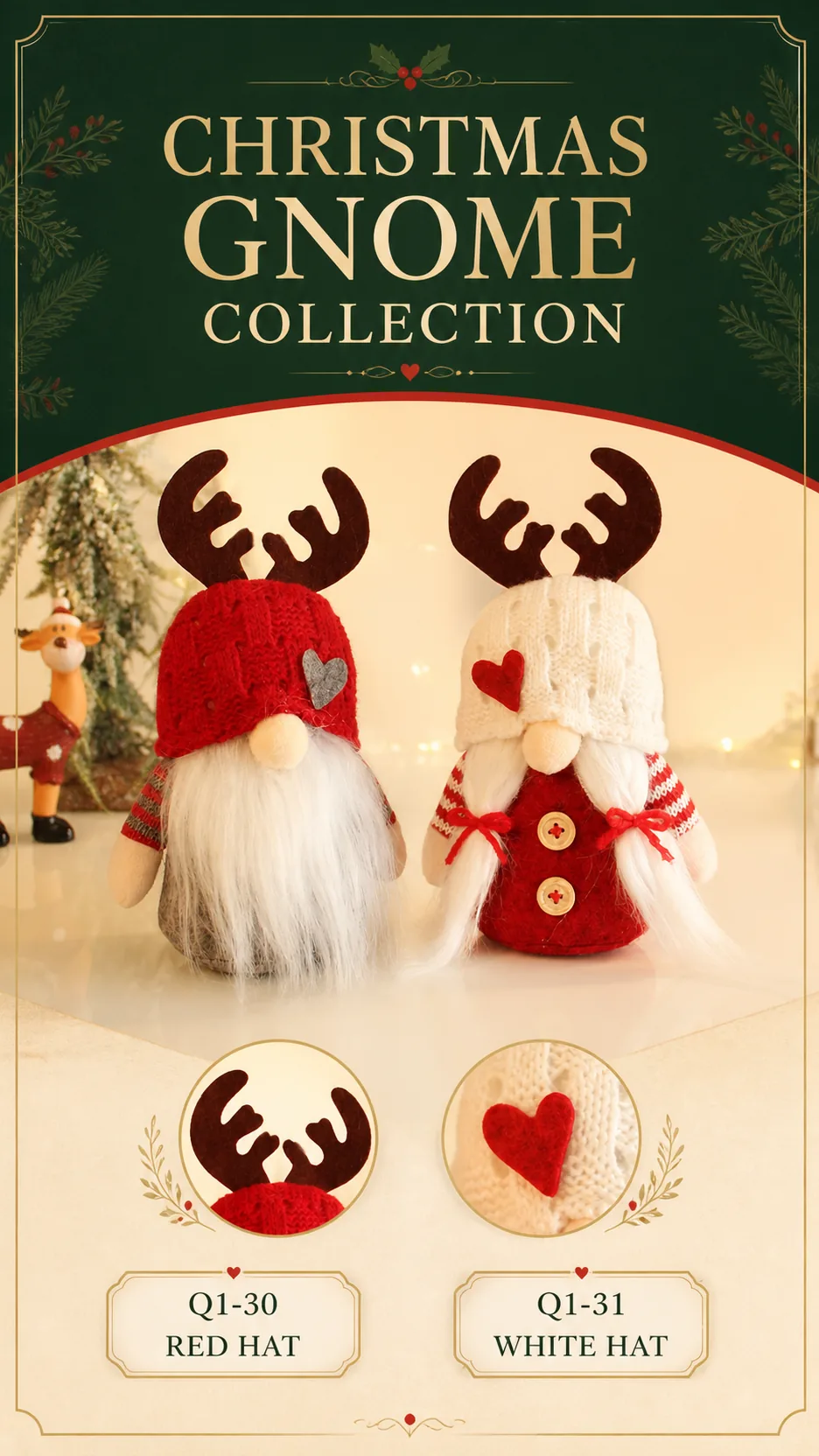 Knitted Reindeer Gnome Christmas Figurines product detail 1
