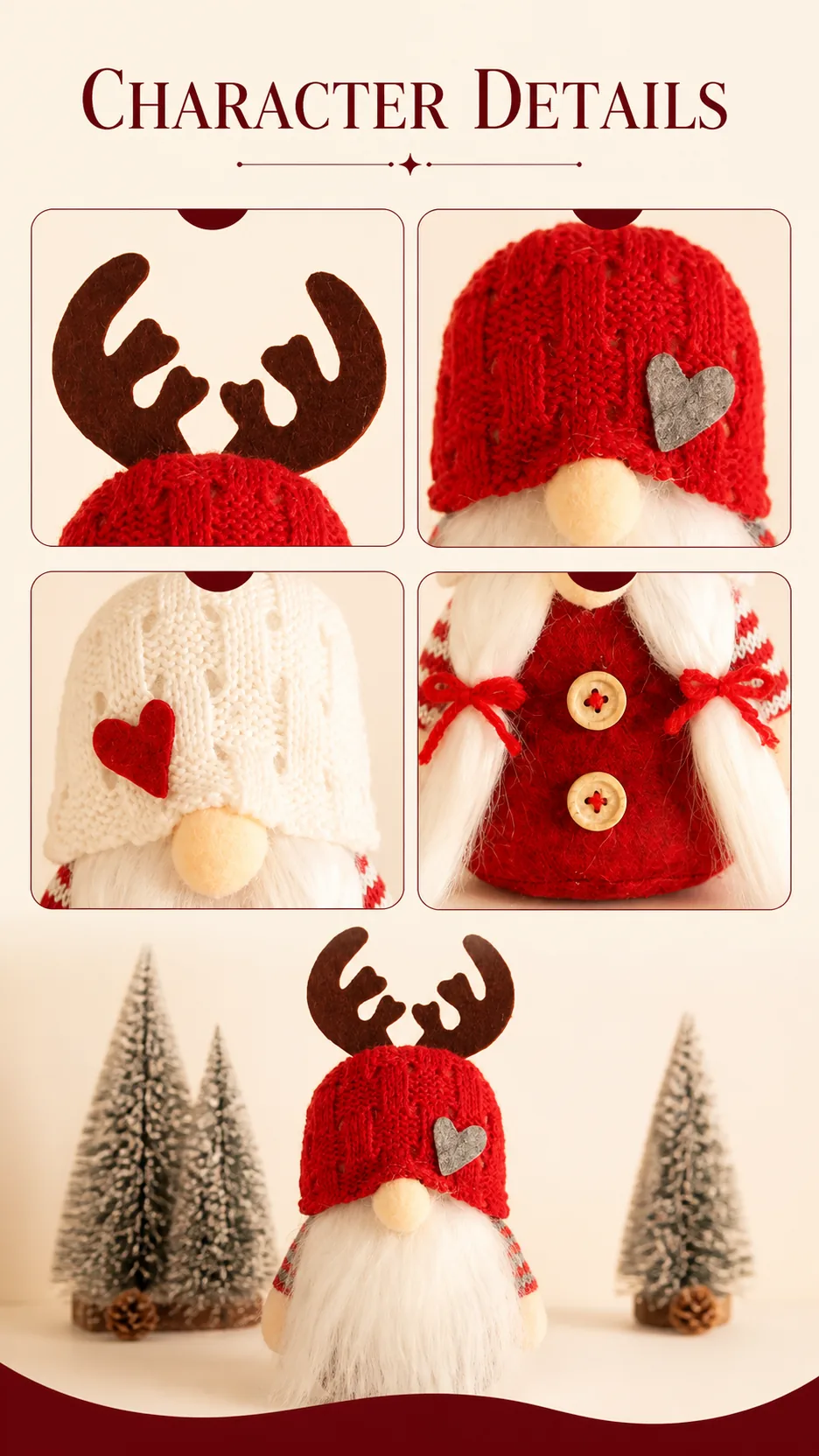 Knitted Reindeer Gnome Christmas Figurines product detail 2