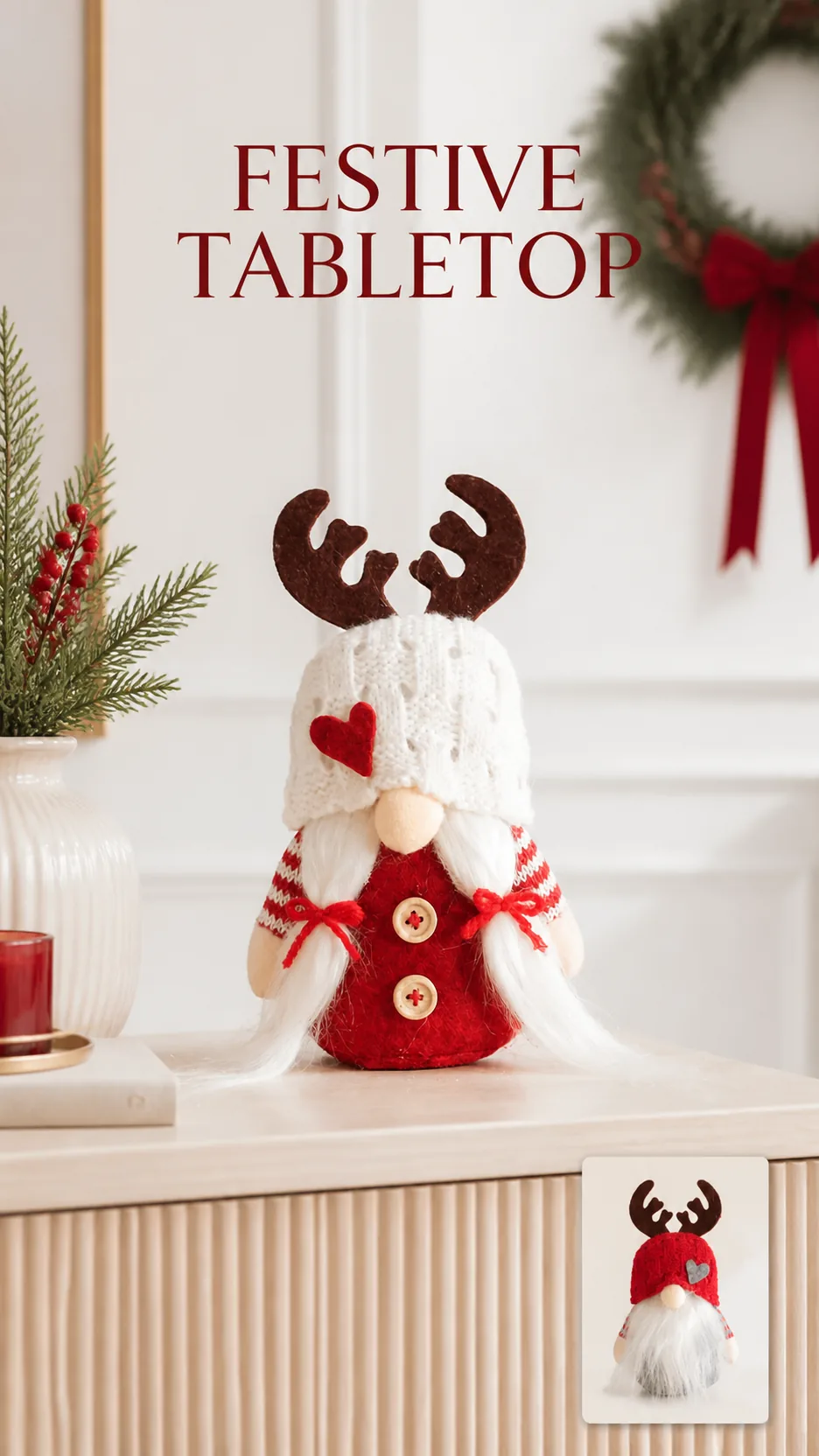 Knitted Reindeer Gnome Christmas Figurines product detail 7