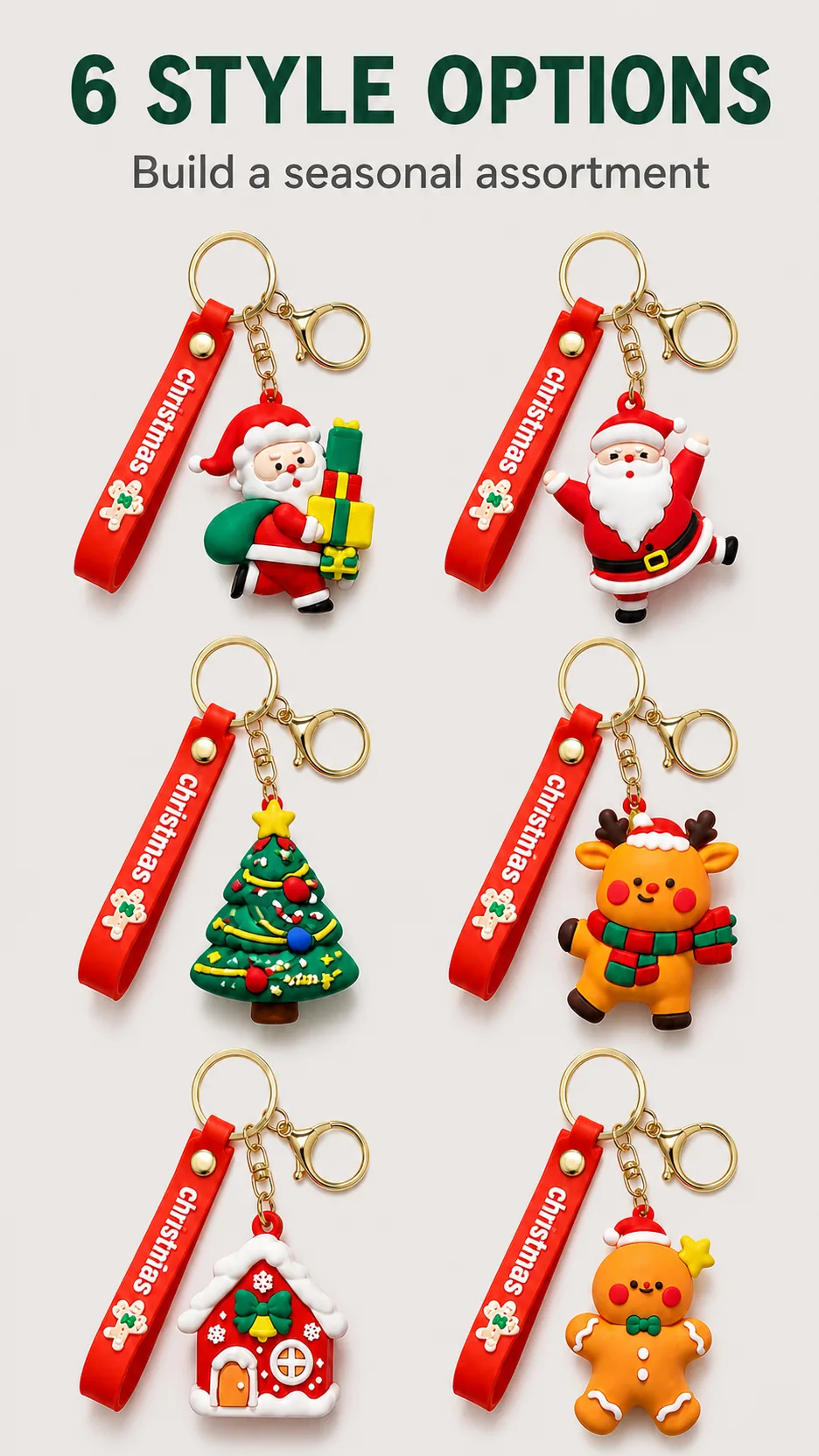 Cute Christmas Silicone Keychain with Wrist Strap and Gold Hardware - Santa Reindeer Tree House Gingerbread Designs product detail 5