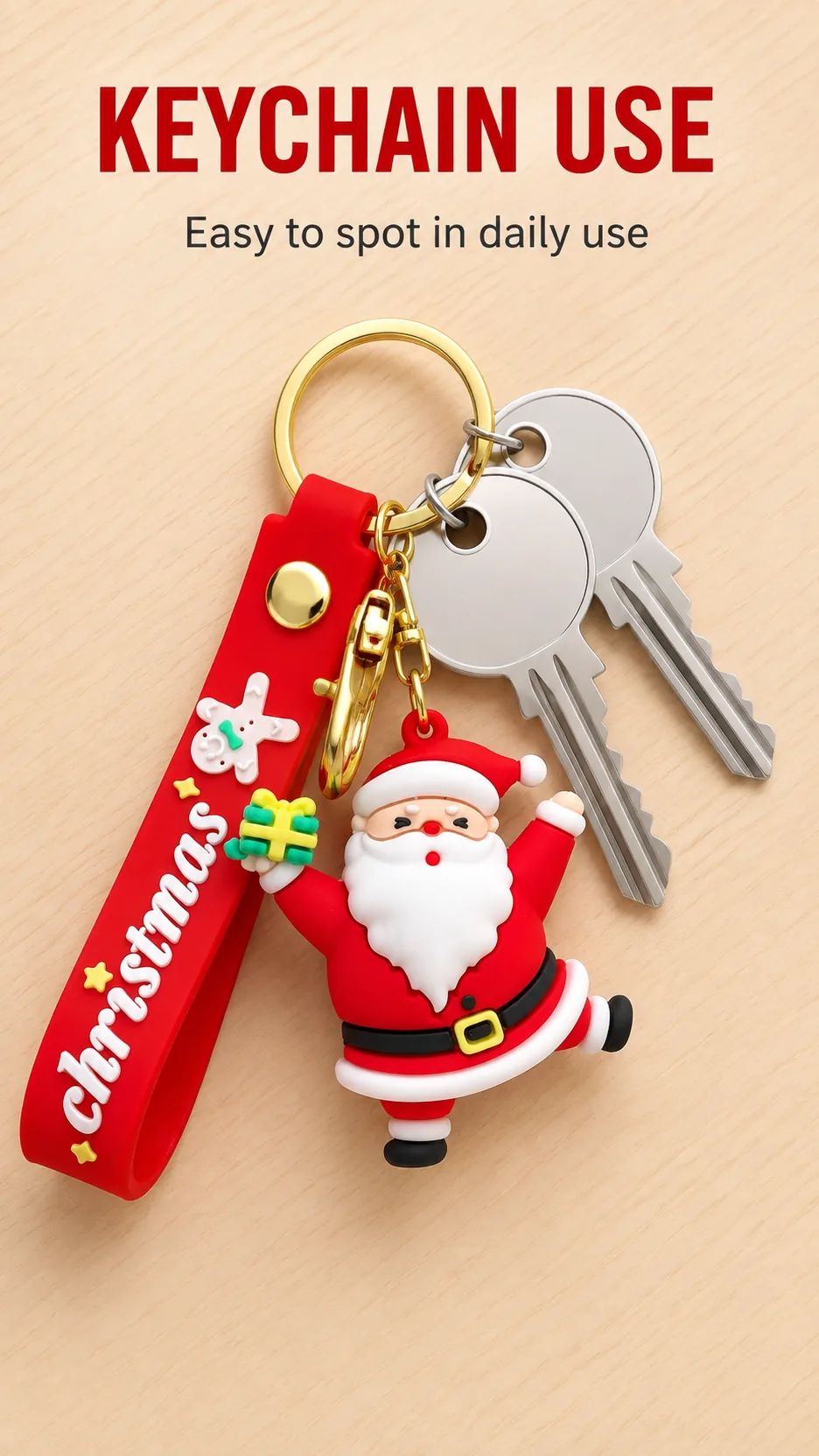 Cute Christmas Silicone Keychain with Wrist Strap and Gold Hardware - Santa Reindeer Tree House Gingerbread Designs product detail 7