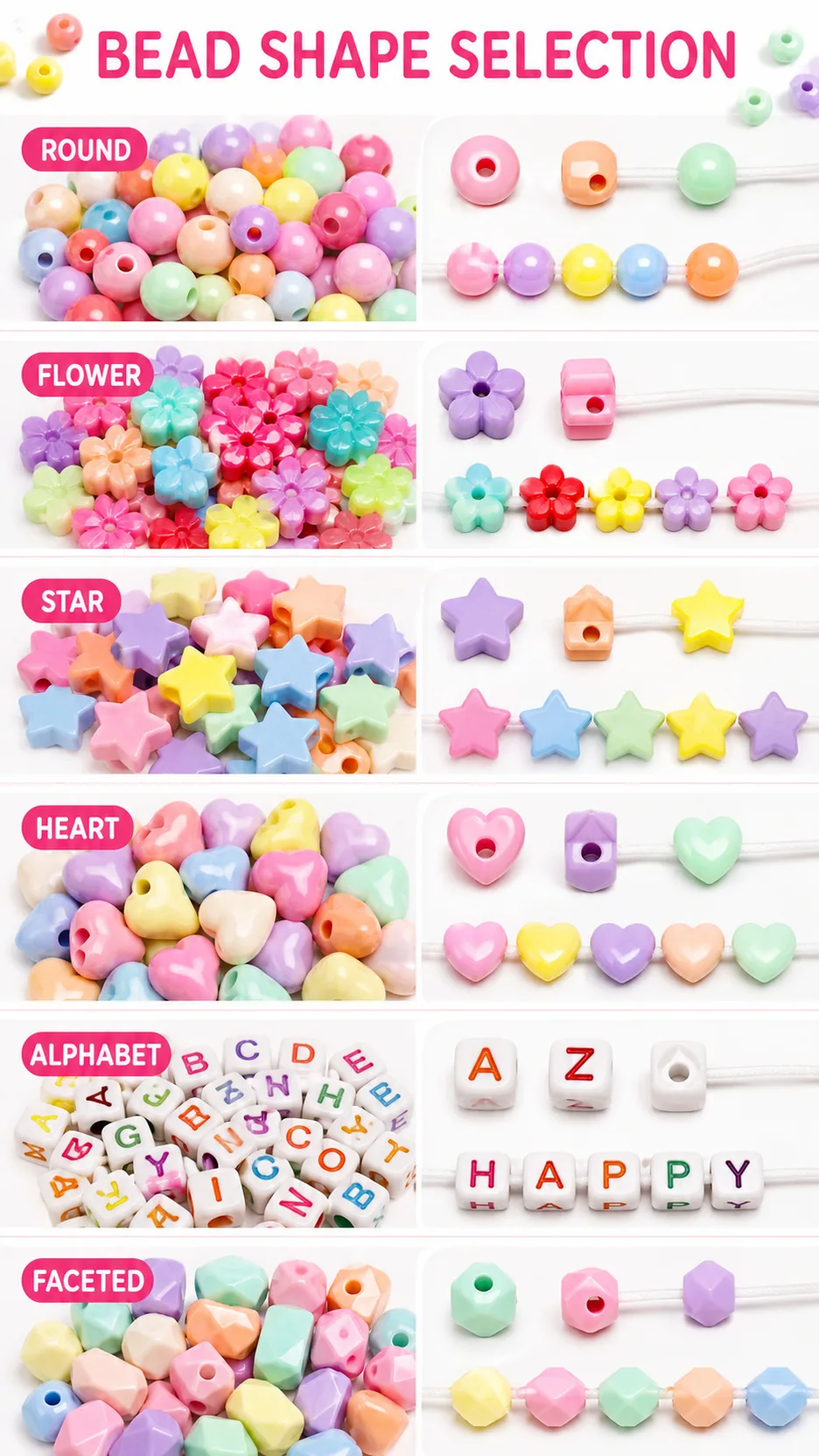 DIY Acrylic Bead Jewelry Making Kit for Kids - Pastel & Vivid Shapes with Storage Box product detail 2