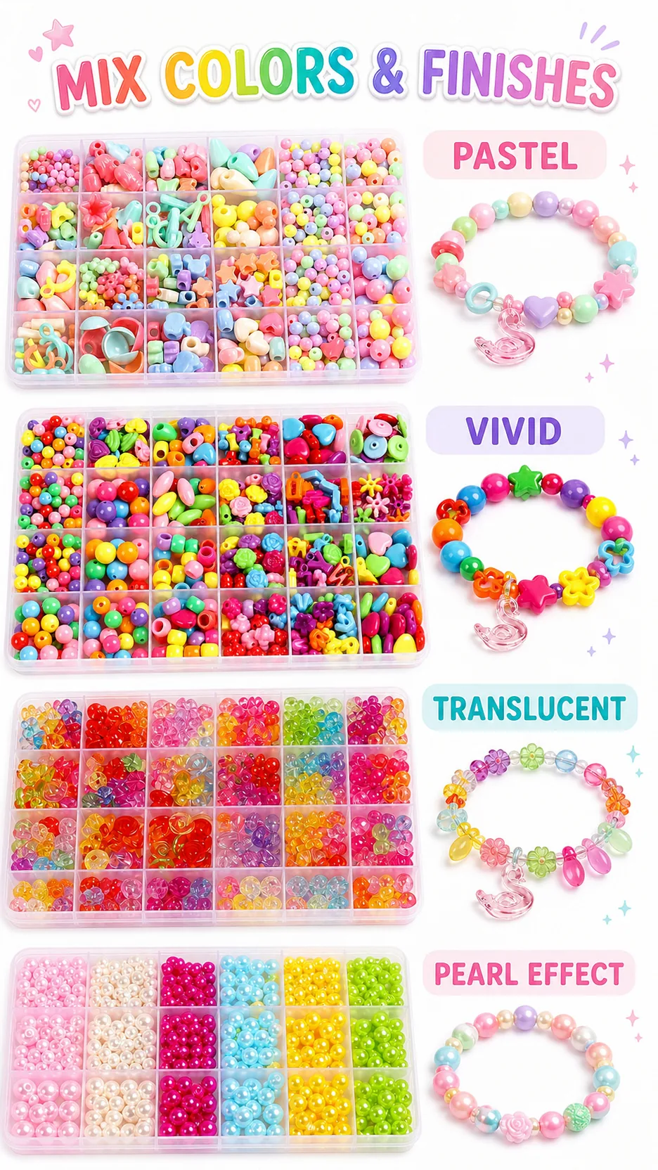 DIY Acrylic Bead Jewelry Making Kit for Kids - Pastel & Vivid Shapes with Storage Box product detail 3