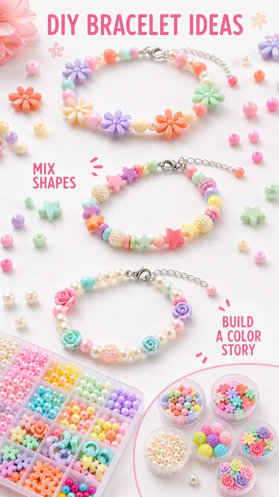 DIY Acrylic Bead Jewelry Making Kit for Kids - Pastel & Vivid Shapes with Storage Box product detail 6