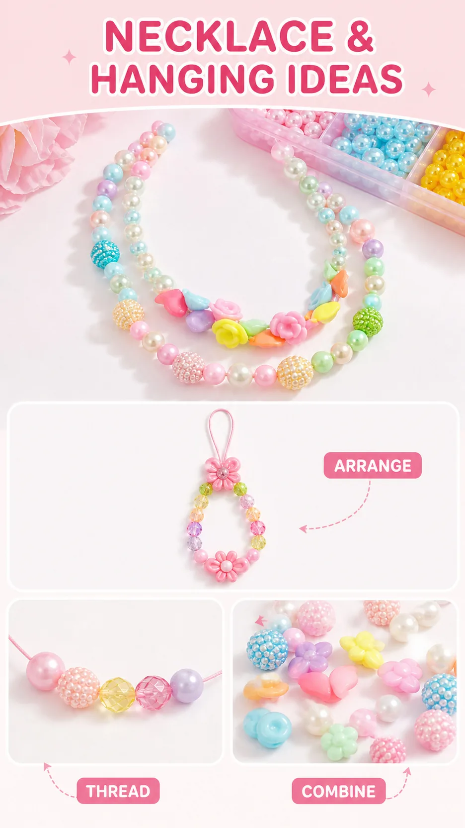 DIY Acrylic Bead Jewelry Making Kit for Kids - Pastel & Vivid Shapes with Storage Box product detail 7